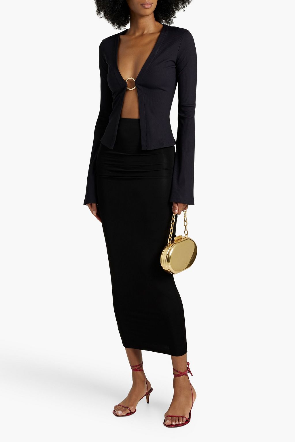 LOUISA BALLOU Ring-embellished printed ribbed jersey top