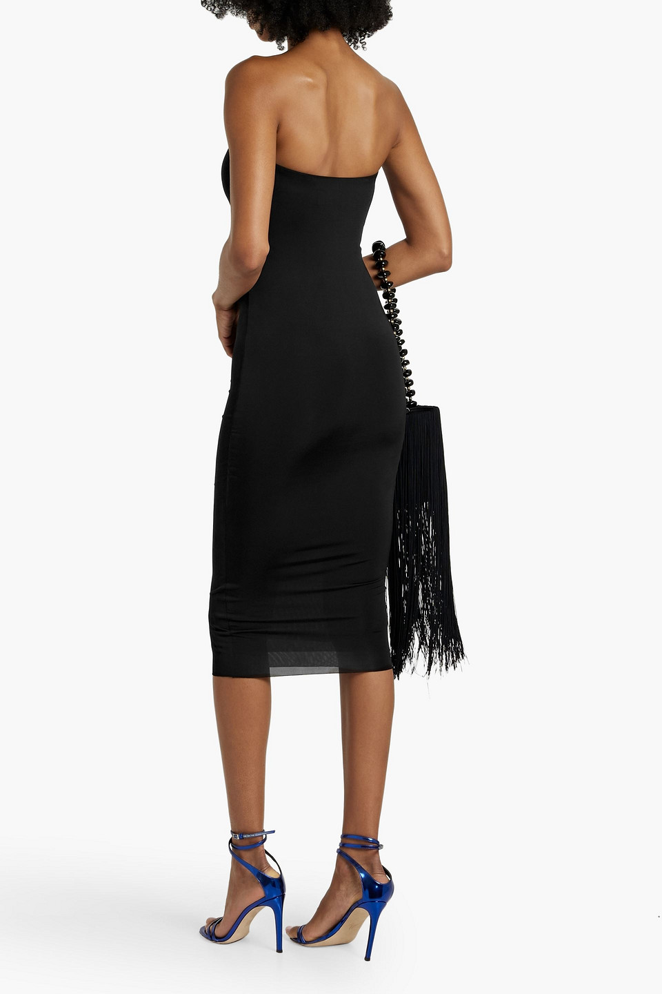 Shop Louisa Ballou Strapless Stretch-mesh Midi Dress In Black