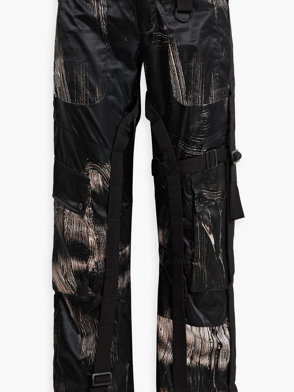printed satin cargo pants