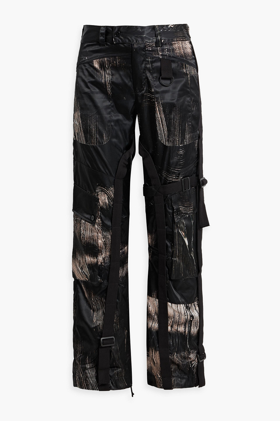 Louisa Ballou Printed Satin Cargo Pants In Black