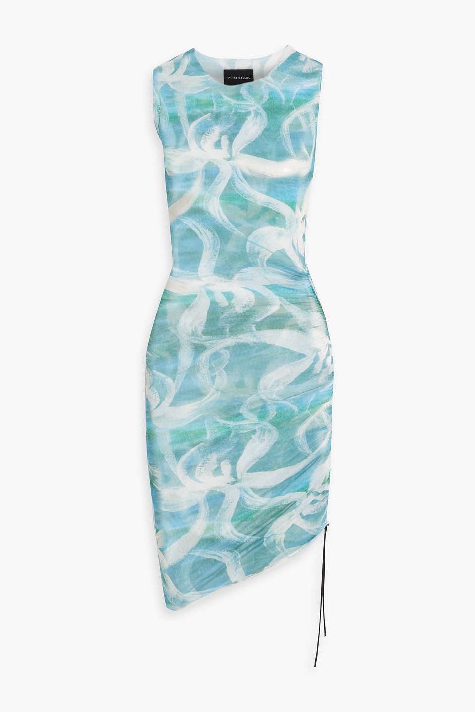 Asymmetric printed stretch-mesh dress