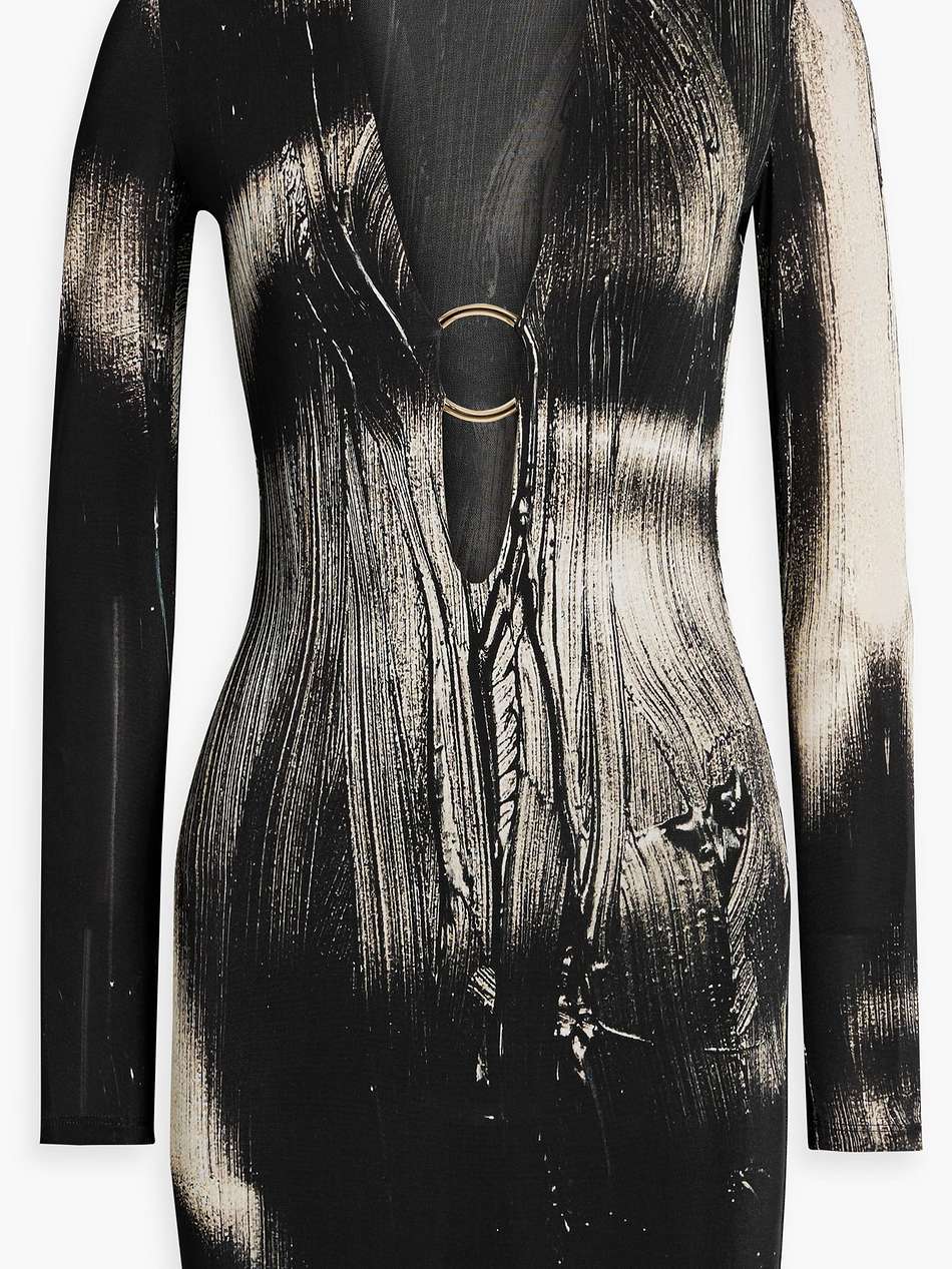 ring-embellished printed stretch-jersey mini dress