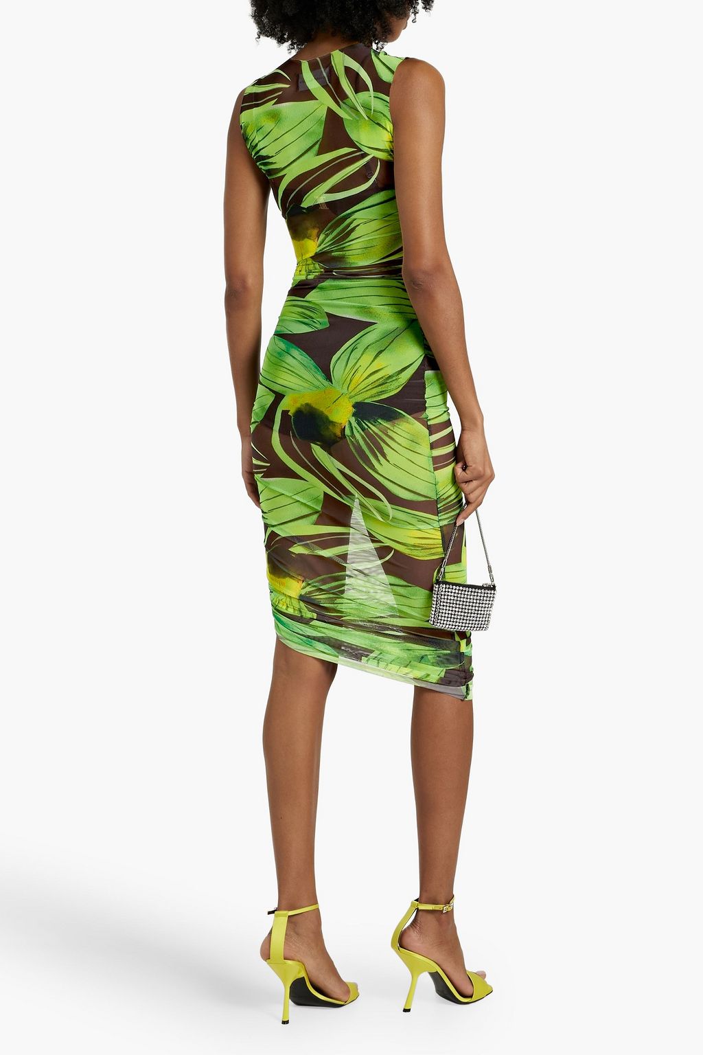 LOUISA BALLOU Asymmetric printed stretch-mesh dress