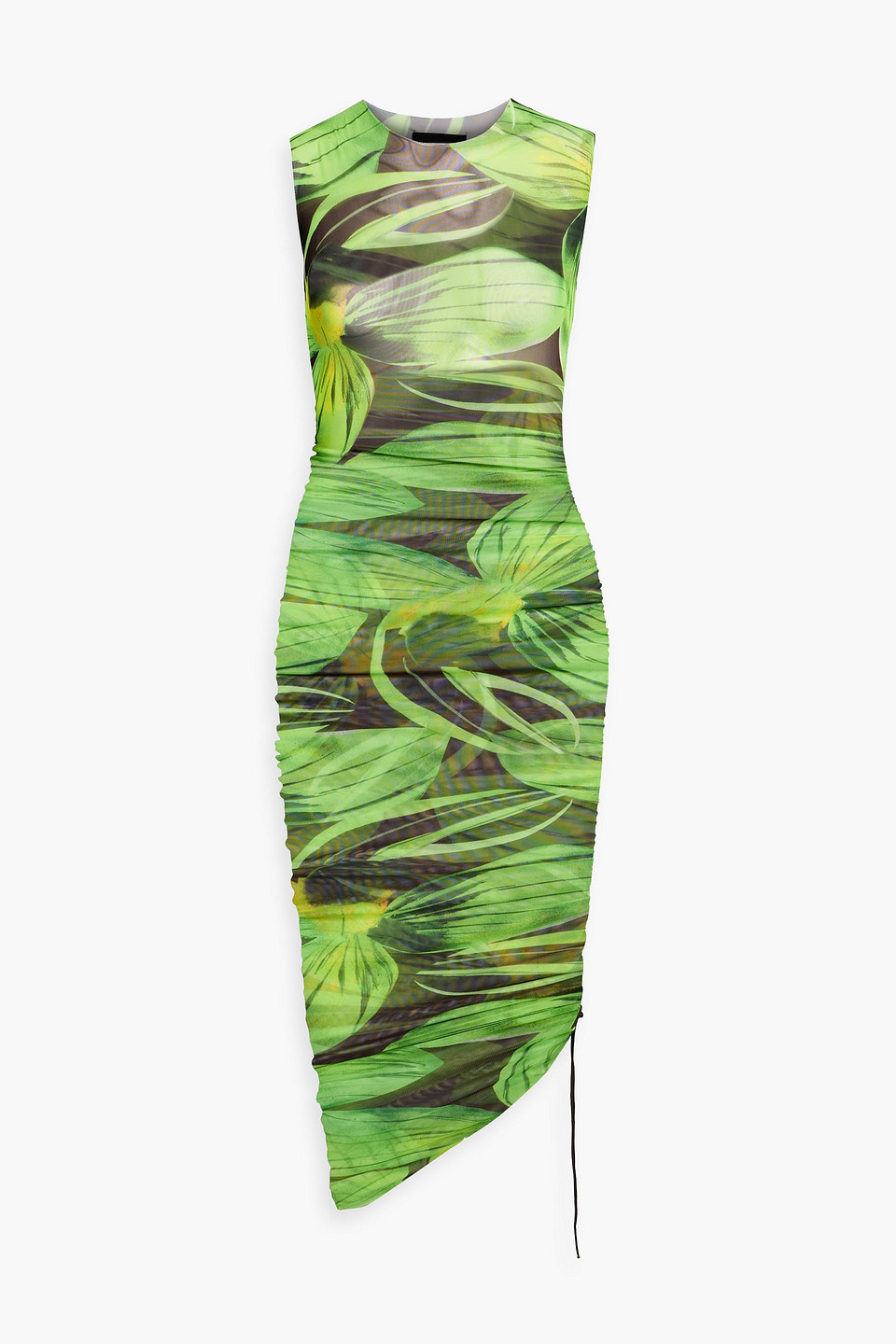 Louisa Ballou Asymmetric Printed Stretch-mesh Dress In Lime Green