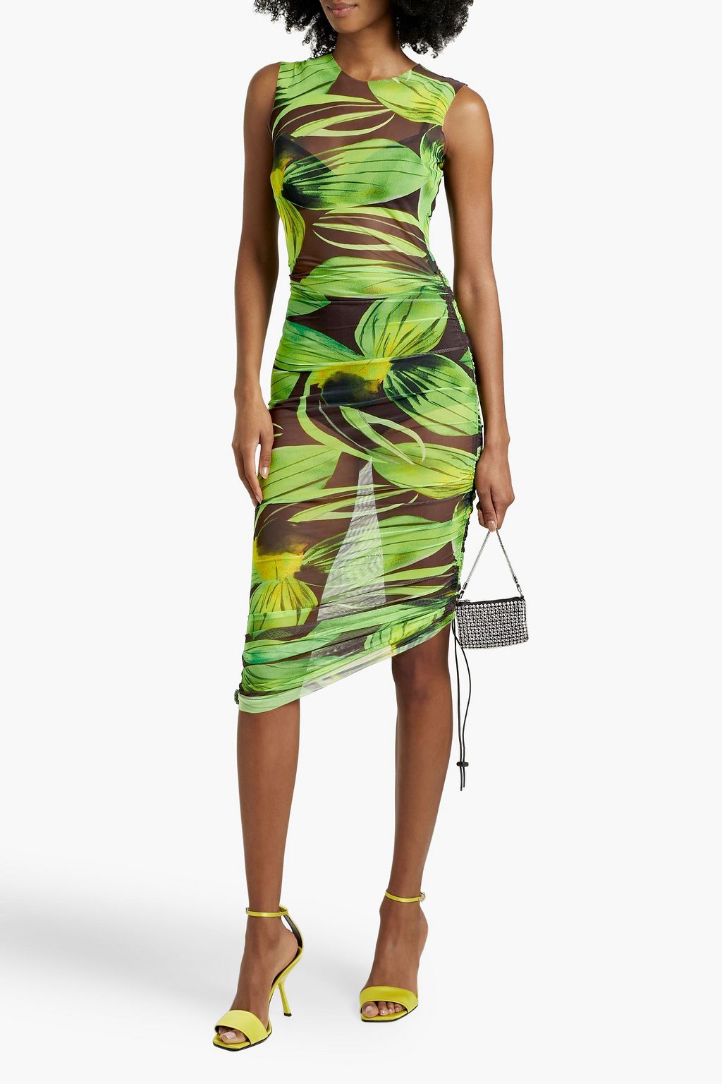 LOUISA BALLOU Asymmetric printed stretch-mesh dress