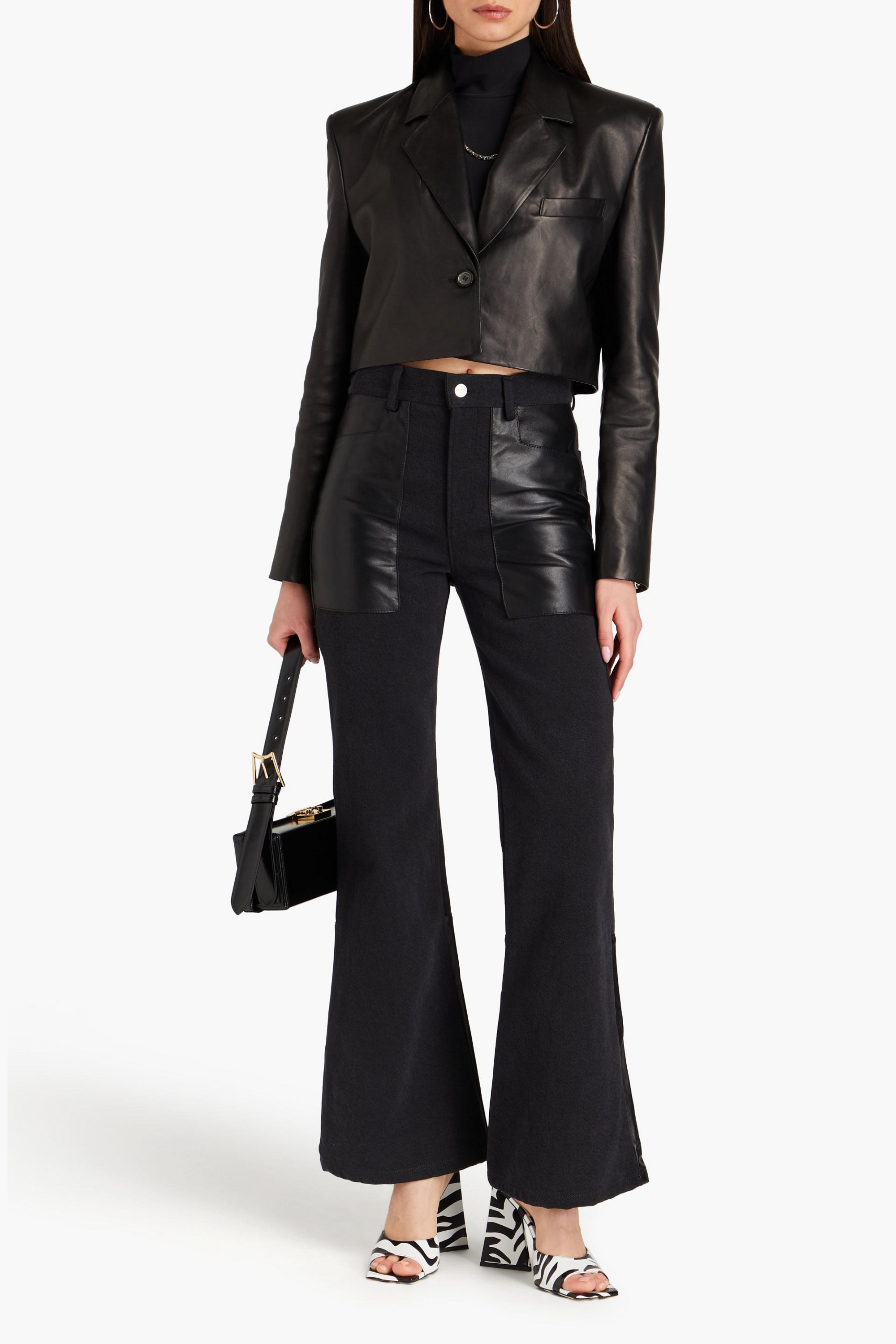 WANDLER Daisy leather-paneled high-rise flared jeans