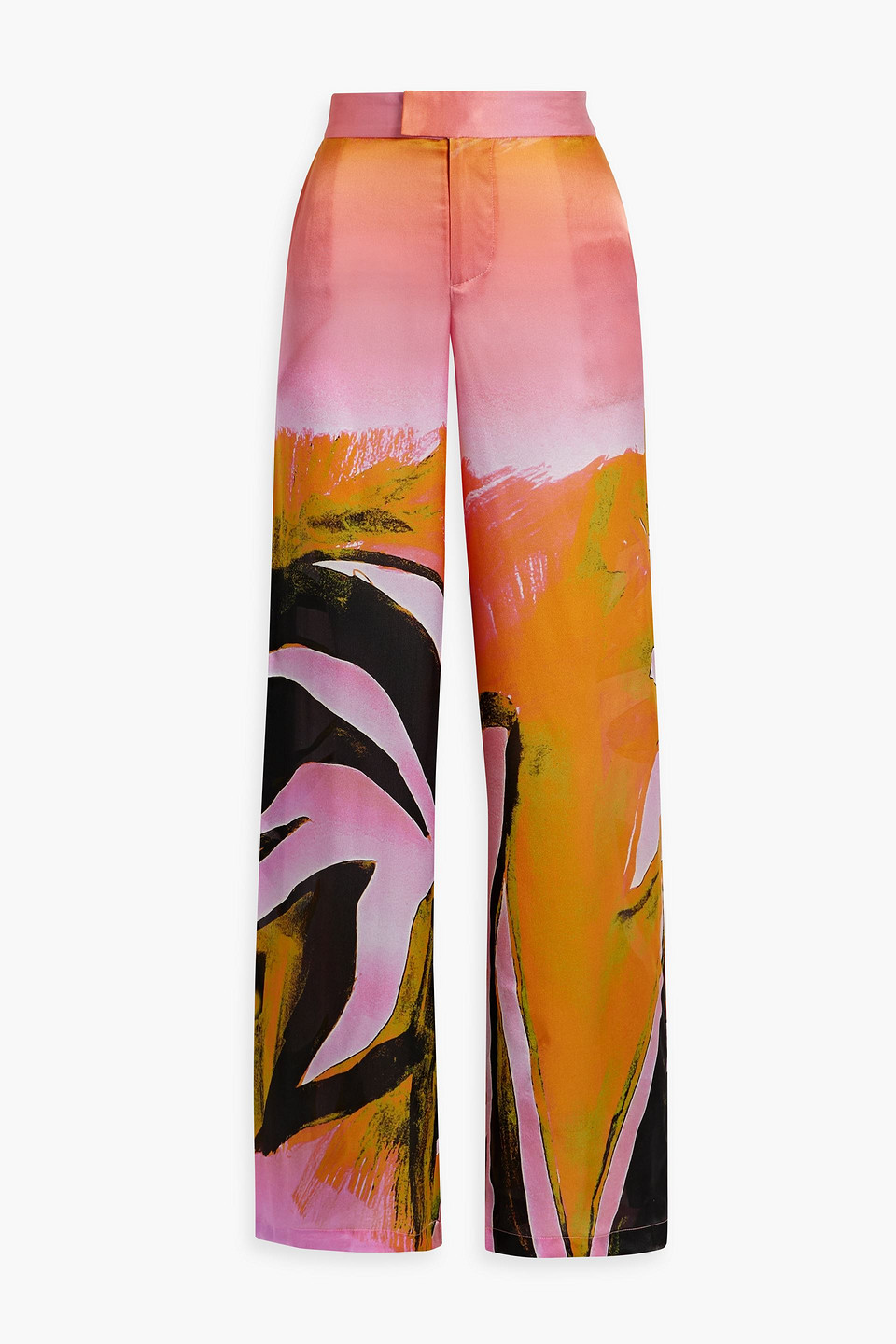 Louisa Ballou Printed Silk-satin Crepe Wide-leg Pants In Saffron
