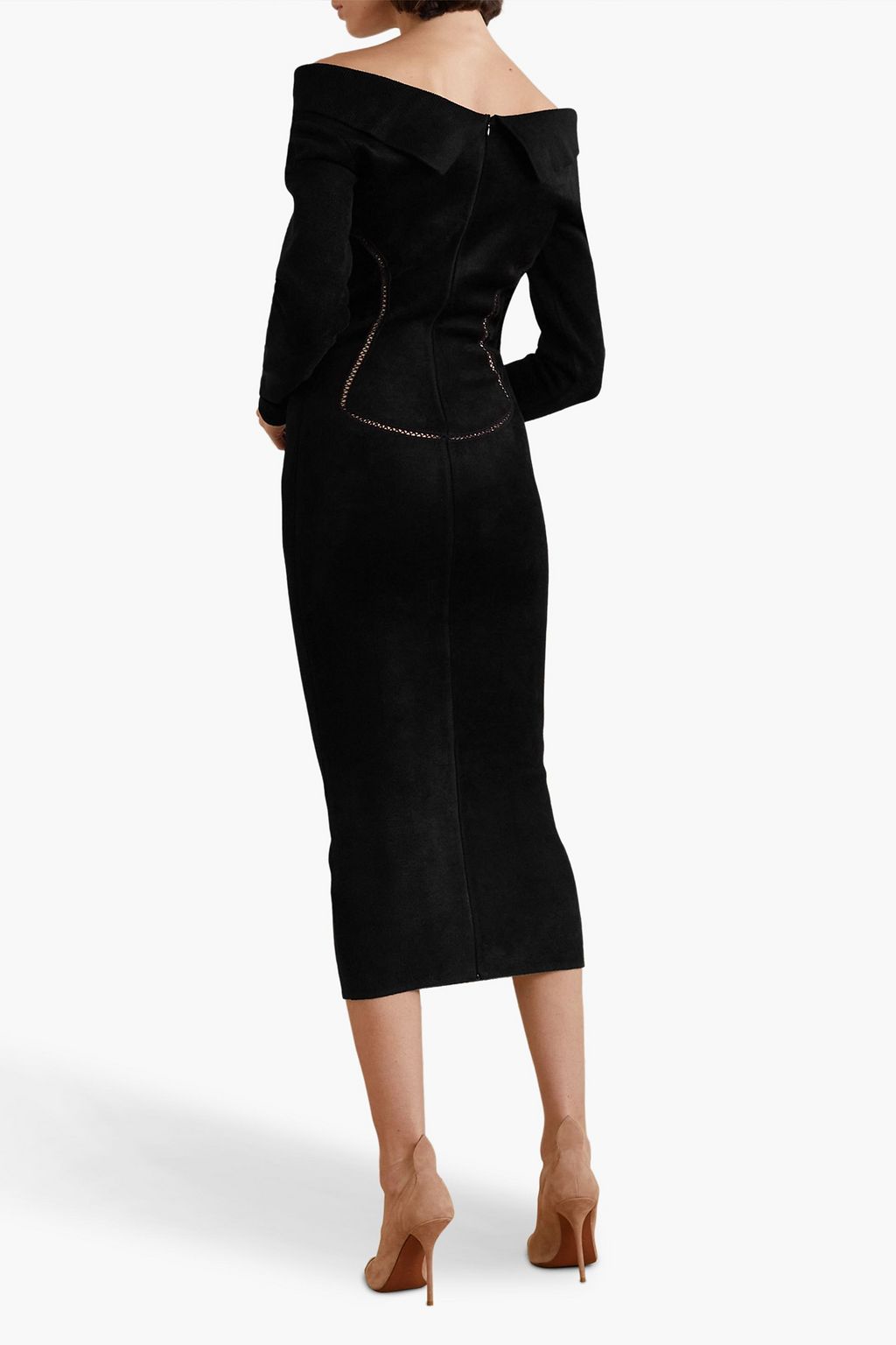 ALAÏA Off-the-shoulder lace-trimmed velvet midi dress