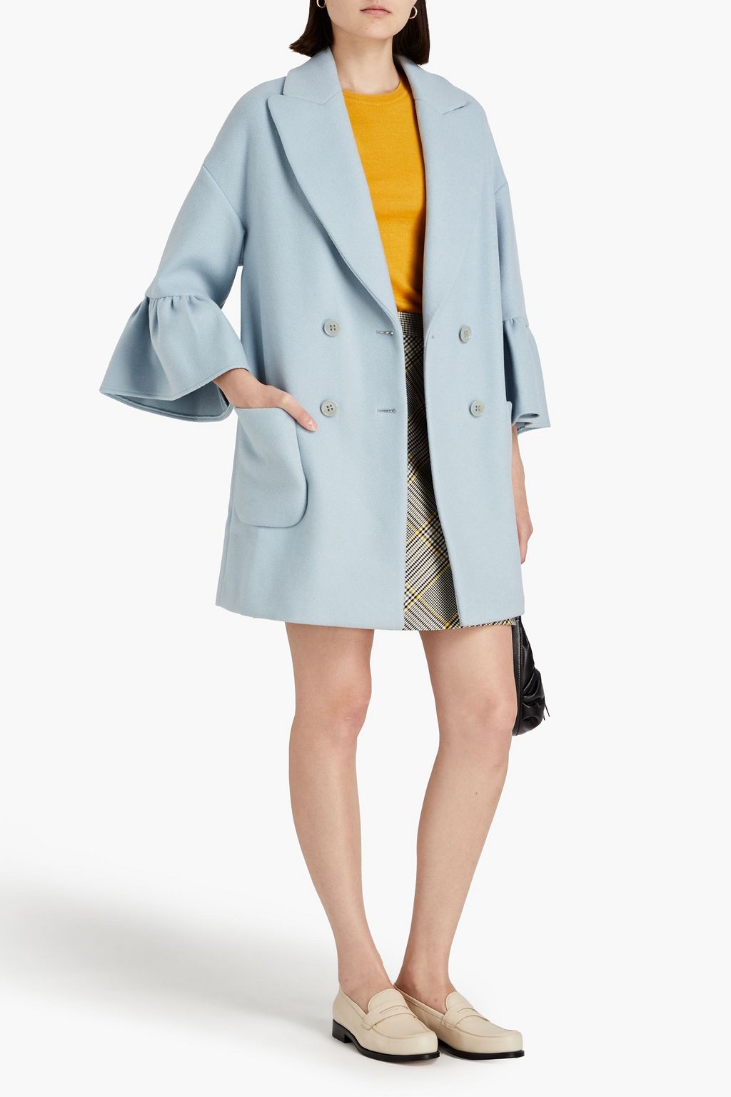 REDVALENTINO Ruffled wool-blend felt coat
