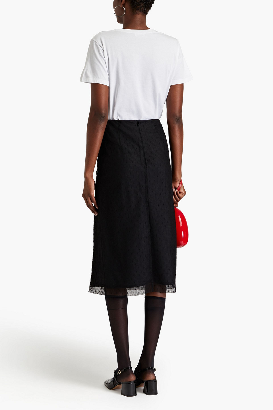 Shop Red Valentino Point D'esprit Midi Skirt In Black