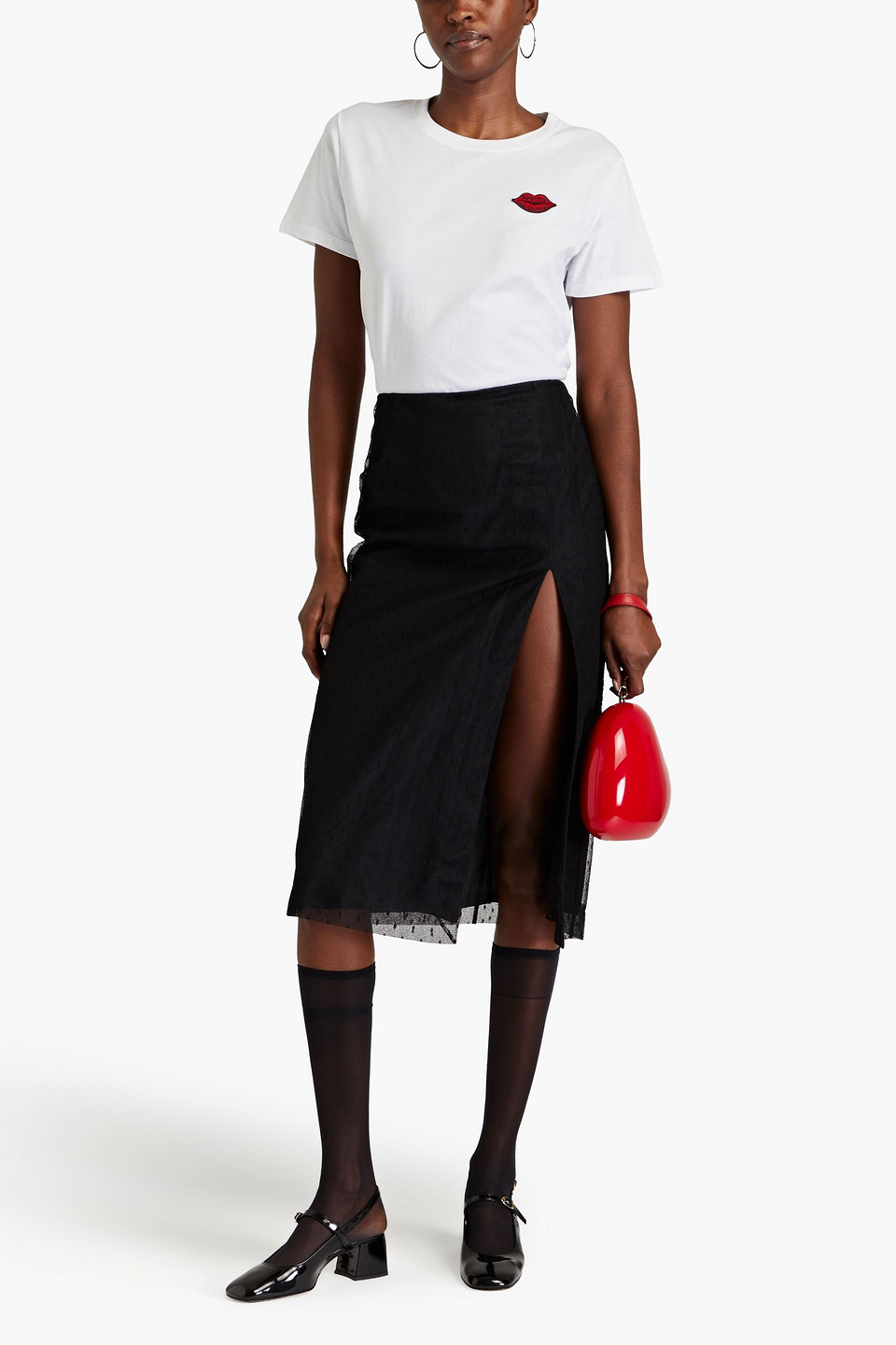 Shop Red Valentino Point D'esprit Midi Skirt In Black