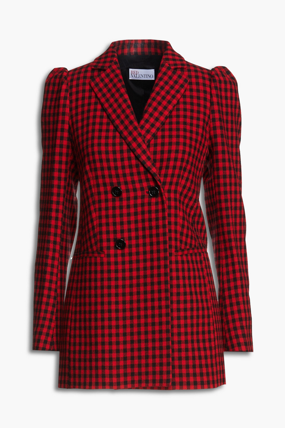 Red Valentino Double-breasted Gingham Tweed Blazer In Red