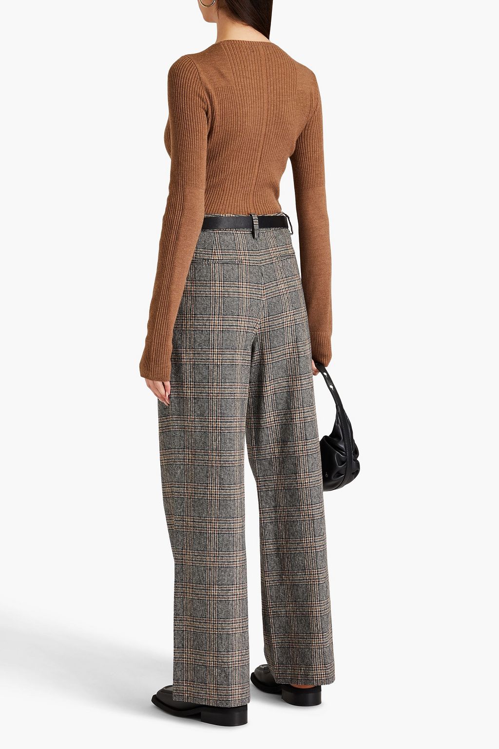 RAG & BONE بنطال "بينيت" بقصّة أرجل واسعة من مزيج التويد والقطن بنقش مربّعات برنس أوف ويلز وبكسرات