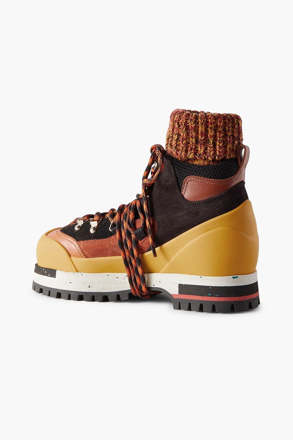 CHLOÉ Nikie ribbed knit-paneled leather, suede and mesh hiking boots