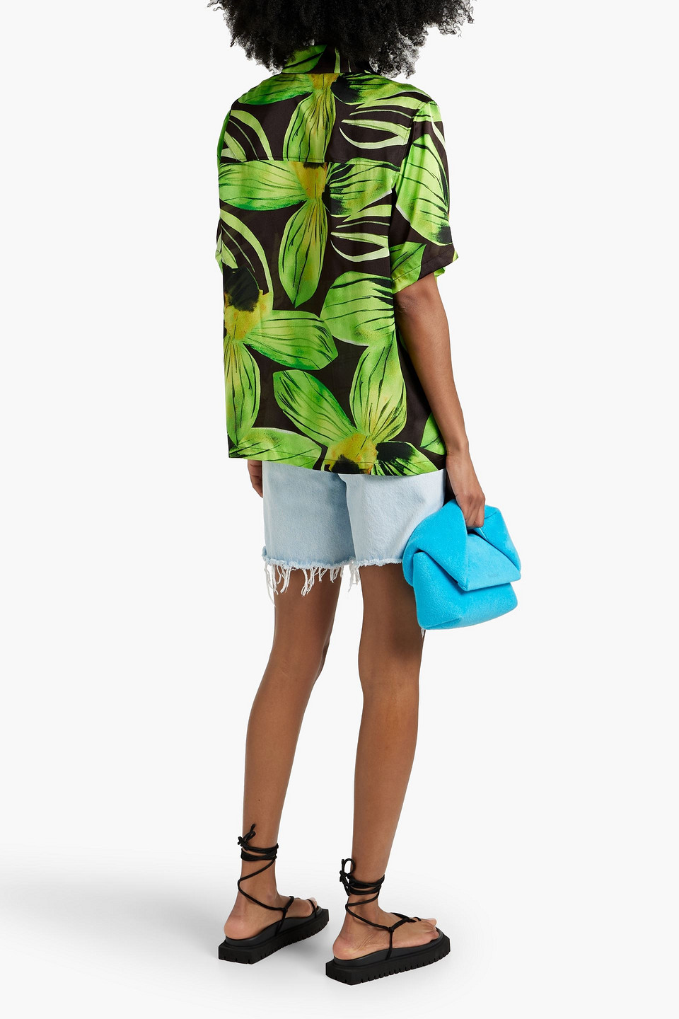 Shop Louisa Ballou Printed Silk Shirt In Lime Green