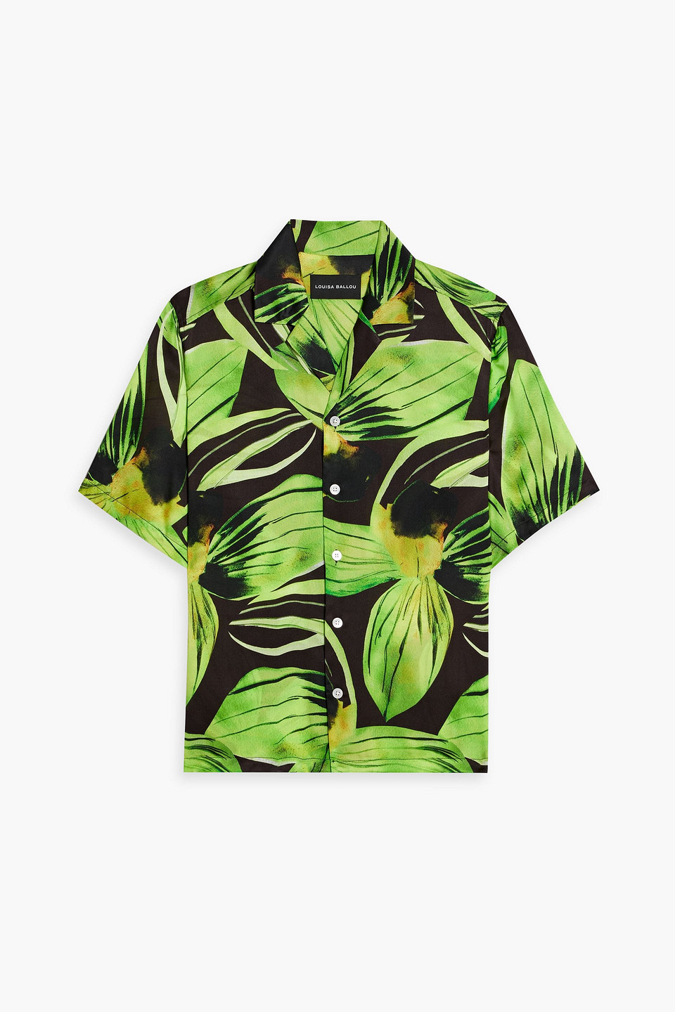 Louisa Ballou Weekend Printed Silk-charmeuse Shirt In Green