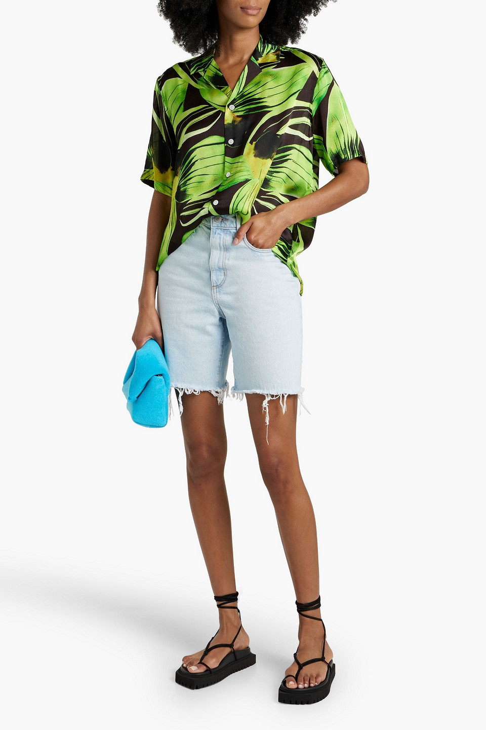 Shop Louisa Ballou Printed Silk Shirt In Lime Green