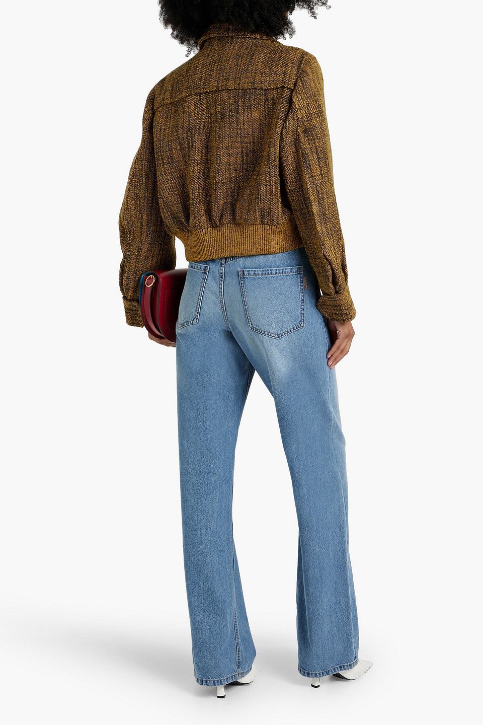 Shop Victoria Beckham Wool-blend Bouclé-tweed Jacket In Mustard