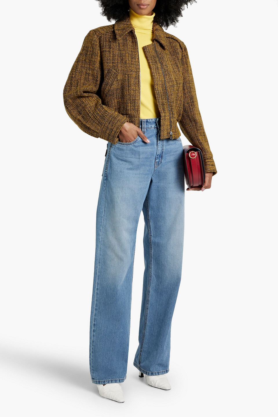 Victoria Beckham Wool-blend Bouclé-tweed Jacket In Mustard