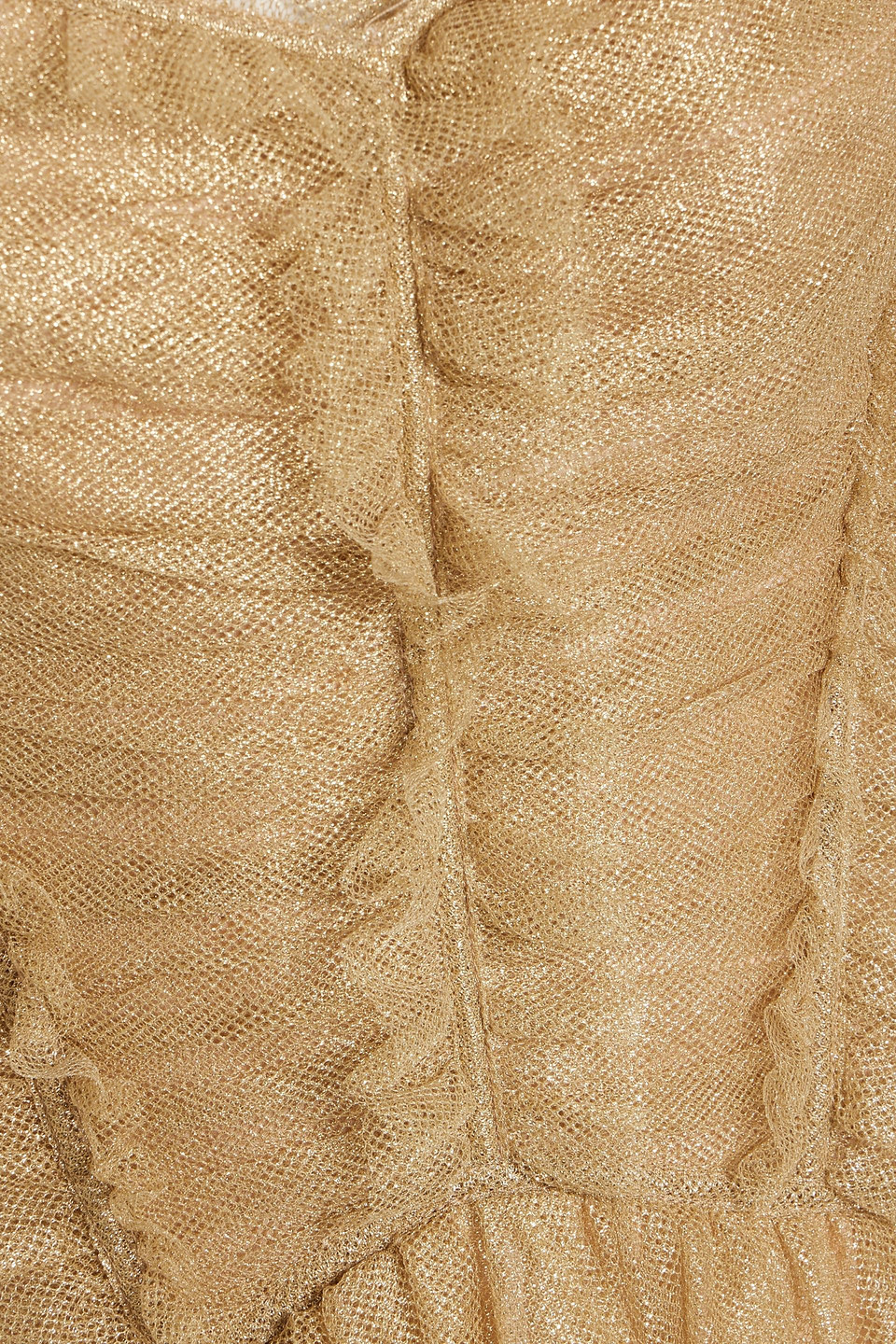 Zimmermann Off-the-shoulder Ruched Metallic Tulle Midi Dress In Gold