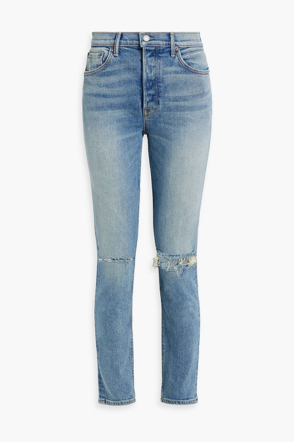 Karolina distressed high-rise slim-leg jeans