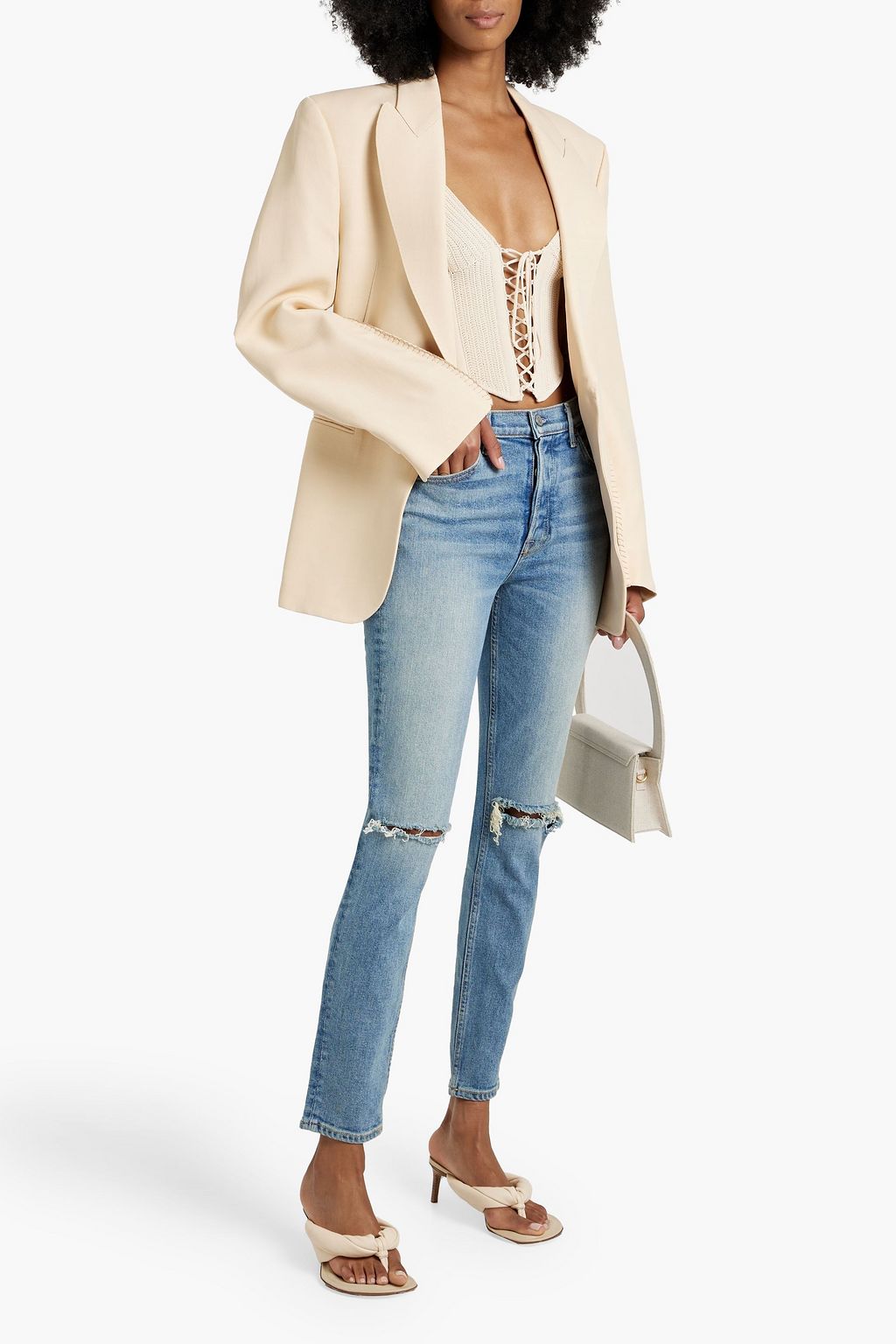 GRLFRND Karolina distressed high-rise slim-leg jeans
