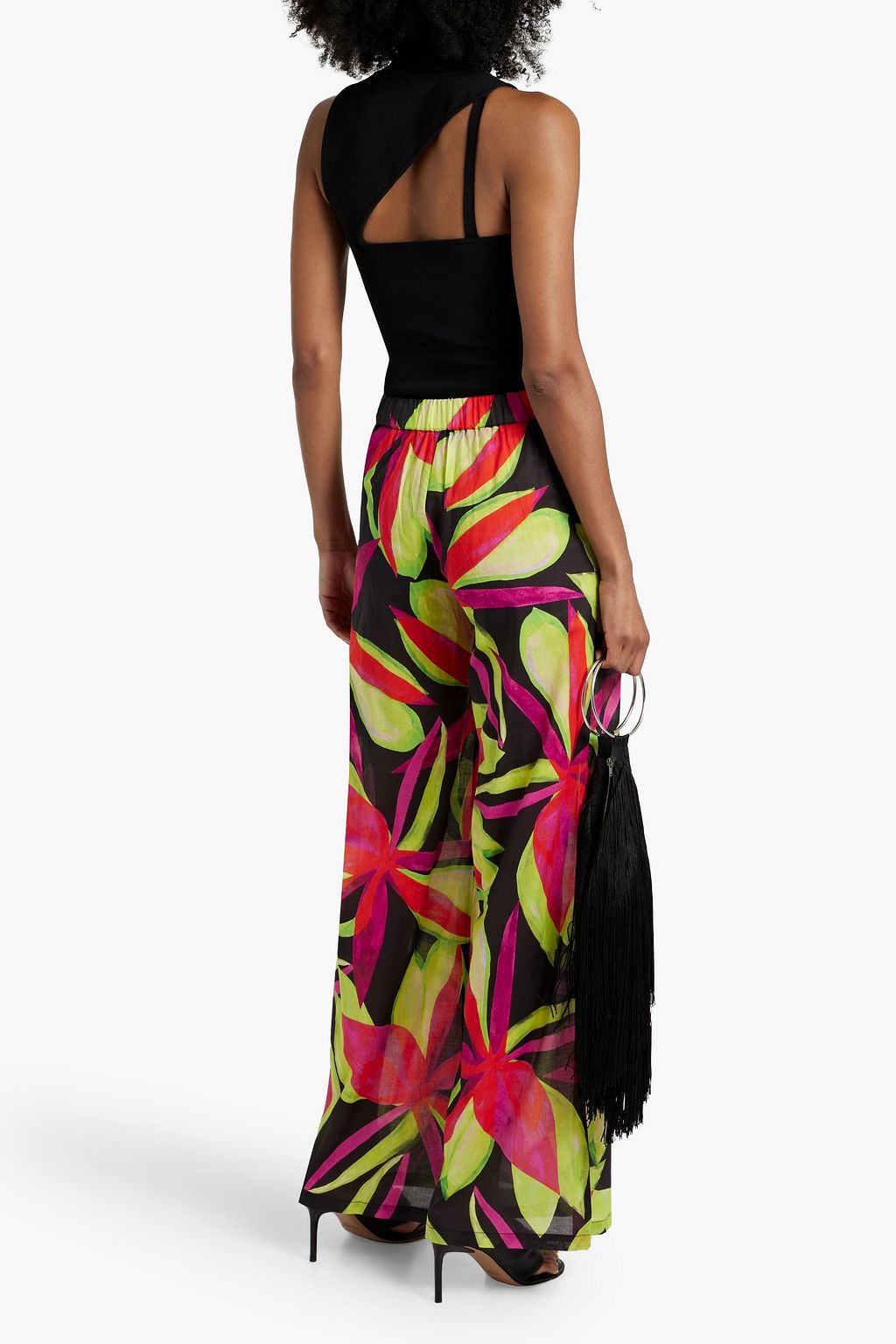 LOUISA BALLOU Printed silk-blend satin wide-leg pants