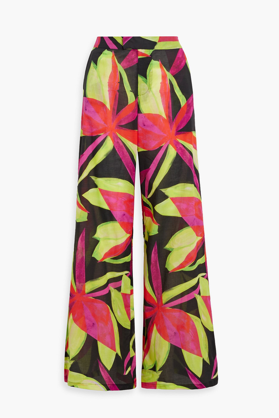 Louisa Ballou Floral-print Voile Wide-leg Pants In Magenta