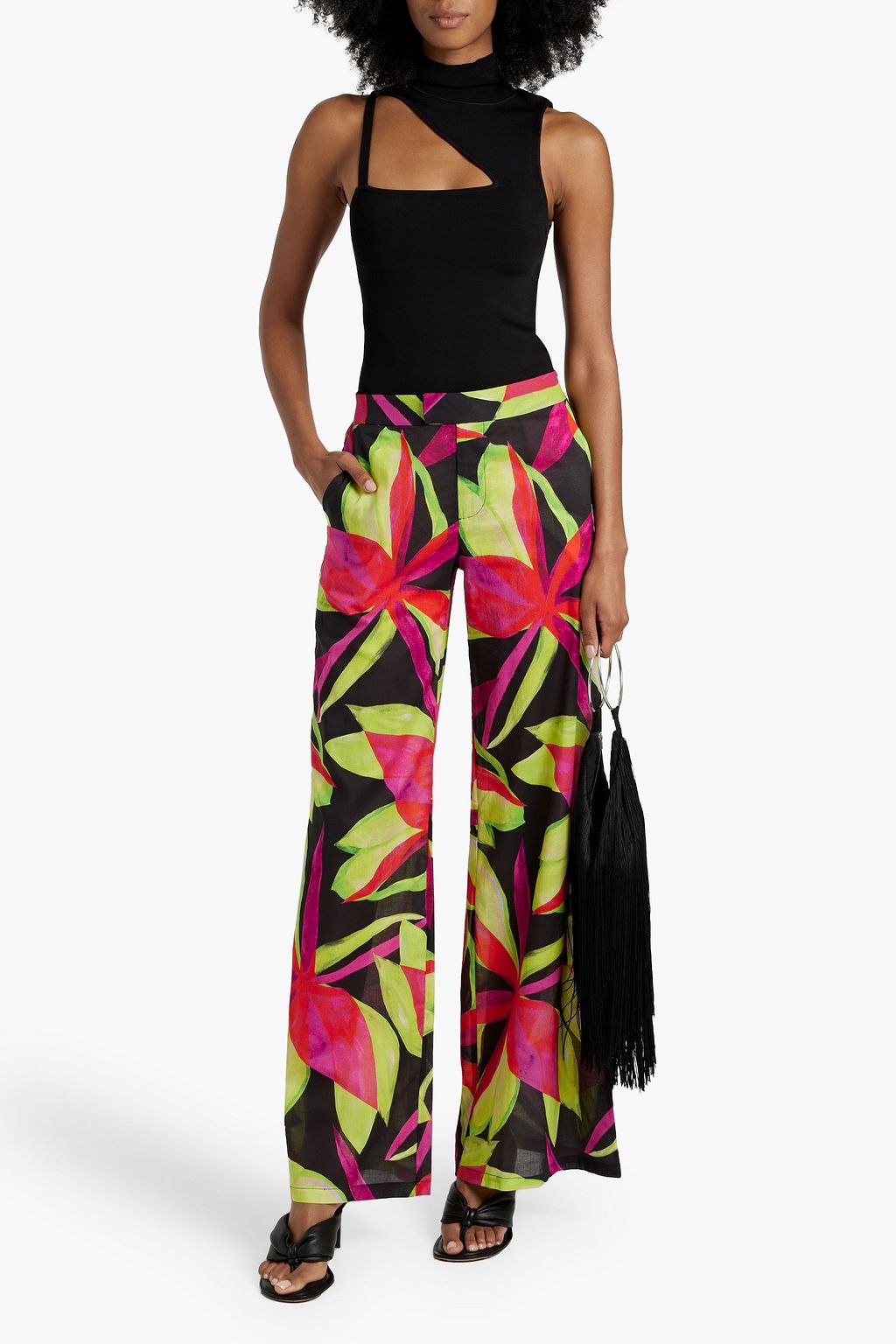 LOUISA BALLOU Printed silk-blend satin wide-leg pants
