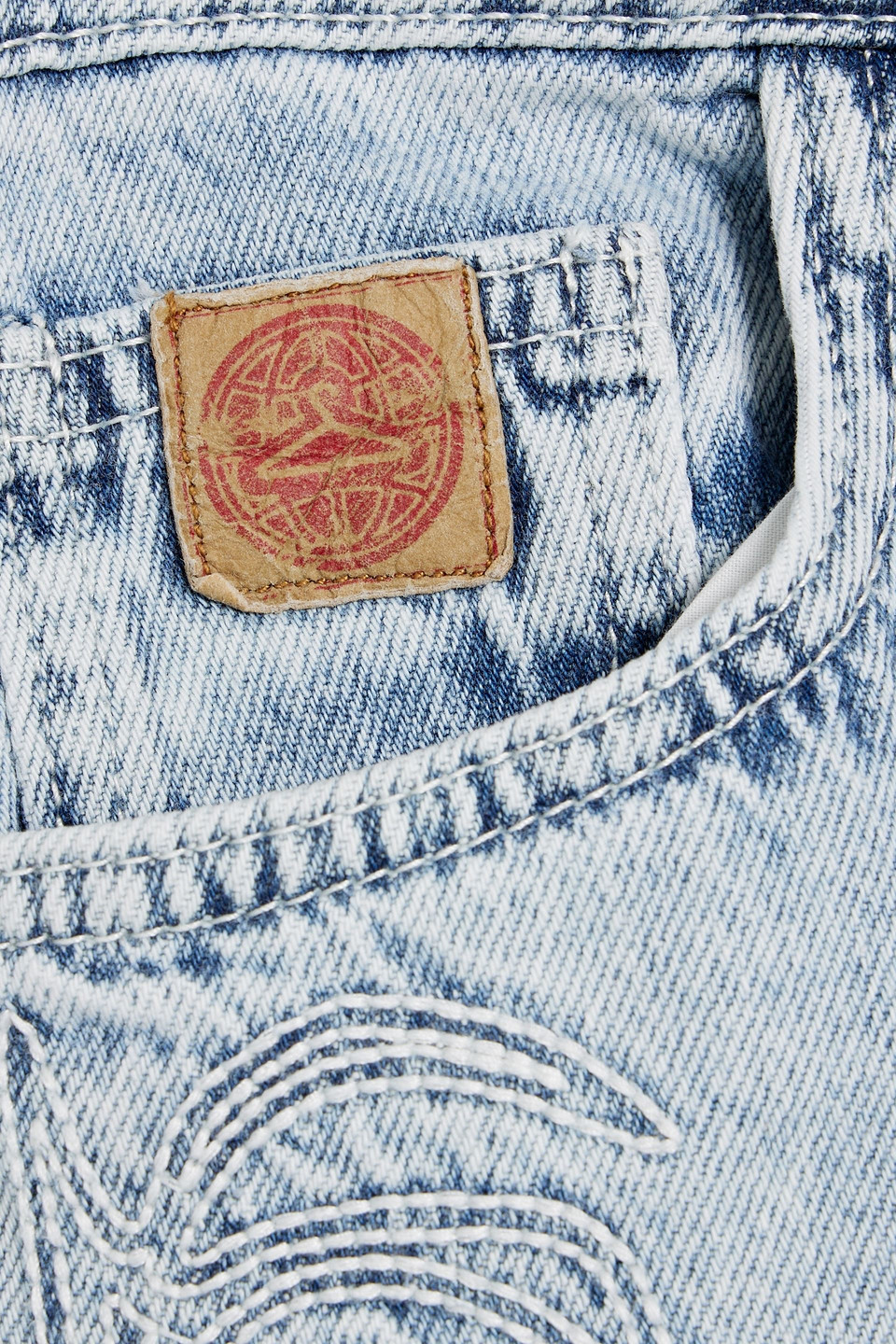 Holzweiler Neptune Distressed Embroidered High-rise Straight-leg Jeans In Light Denim