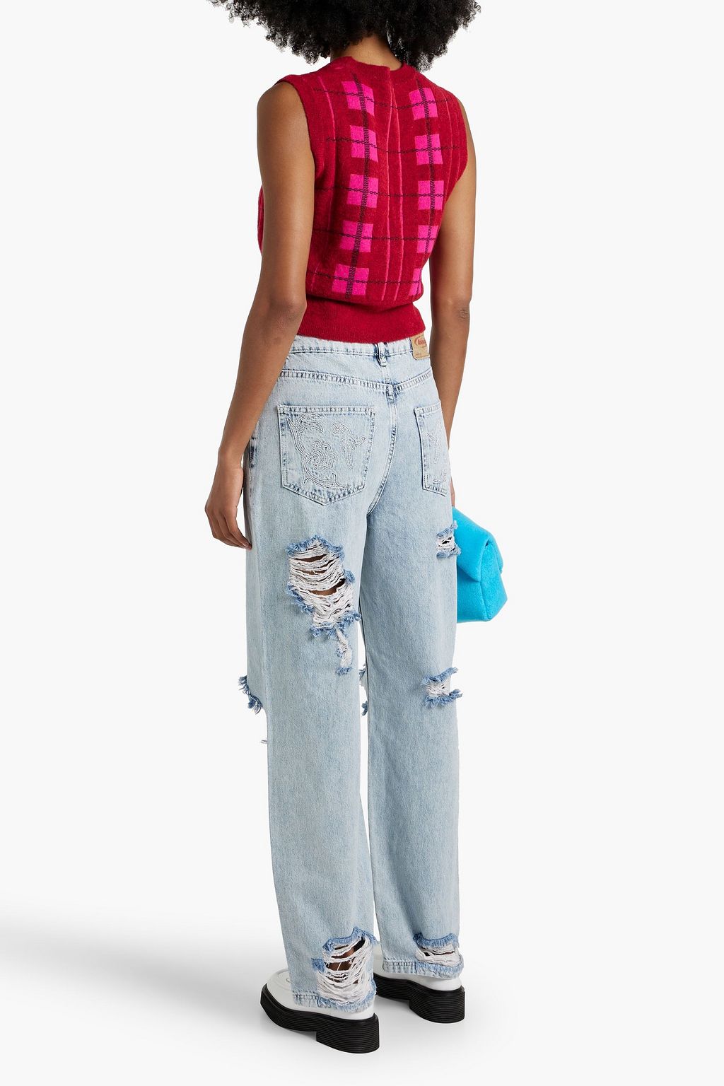 HOLZWEILER Neptune distressed embroidered high-rise straight-leg jeans