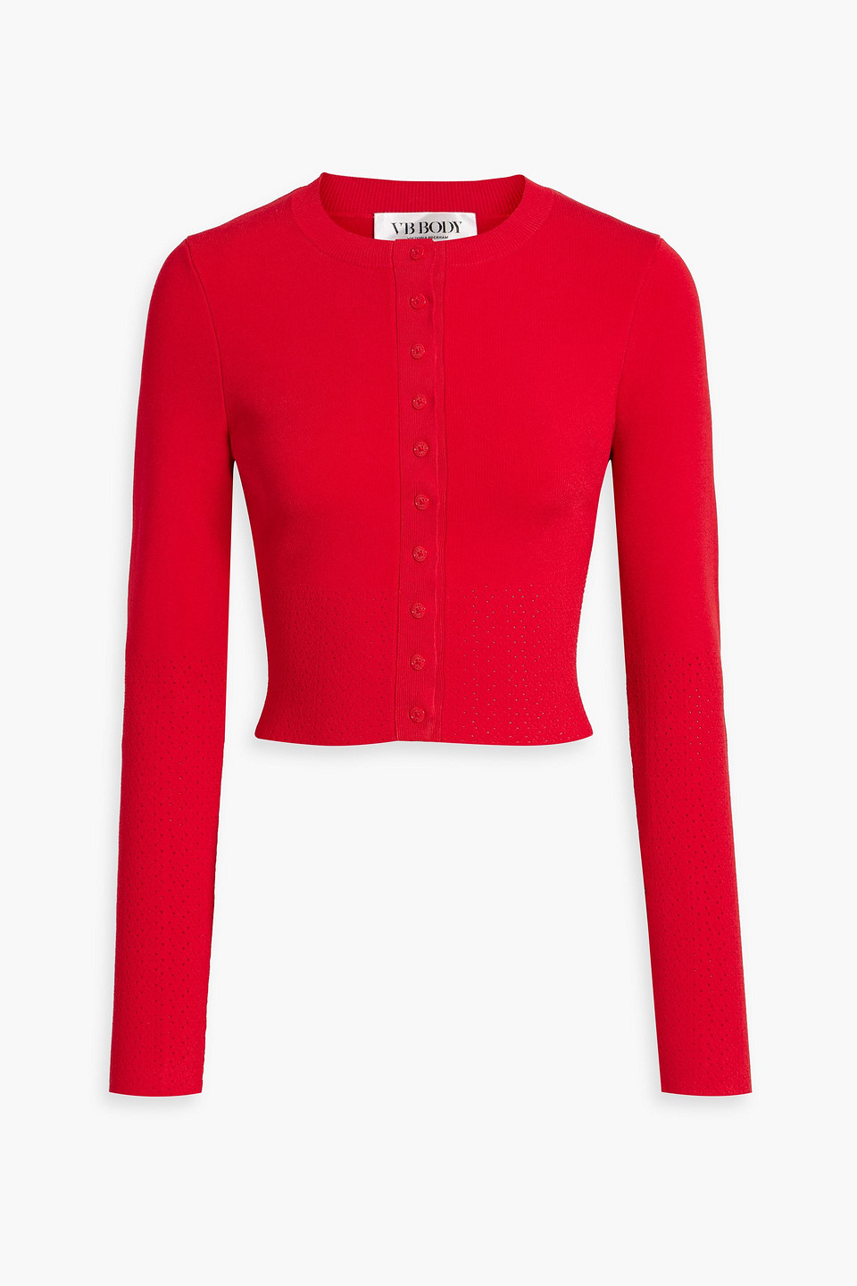 Shop Victoria Beckham Pointelle-trimmed Stretch-kinit Cardigan In Red