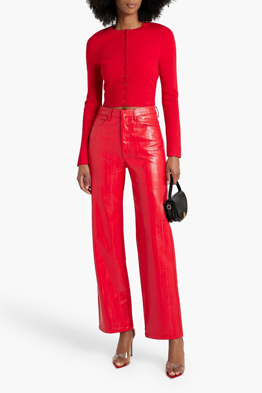 VB BODY VICTORIA BECKHAM Pointelle-trimmed stretch-kinit cardigan