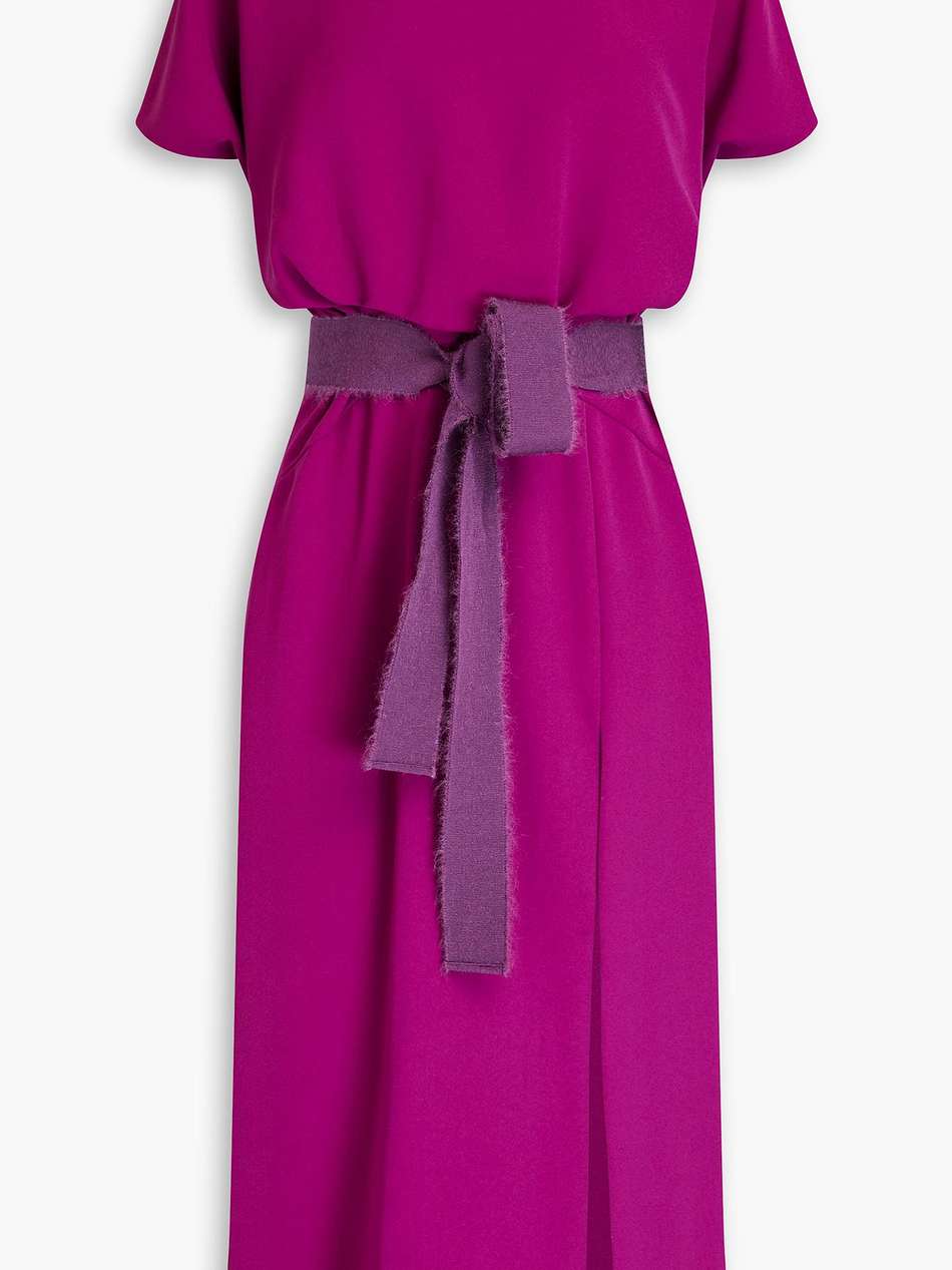 belted crepe midi dress