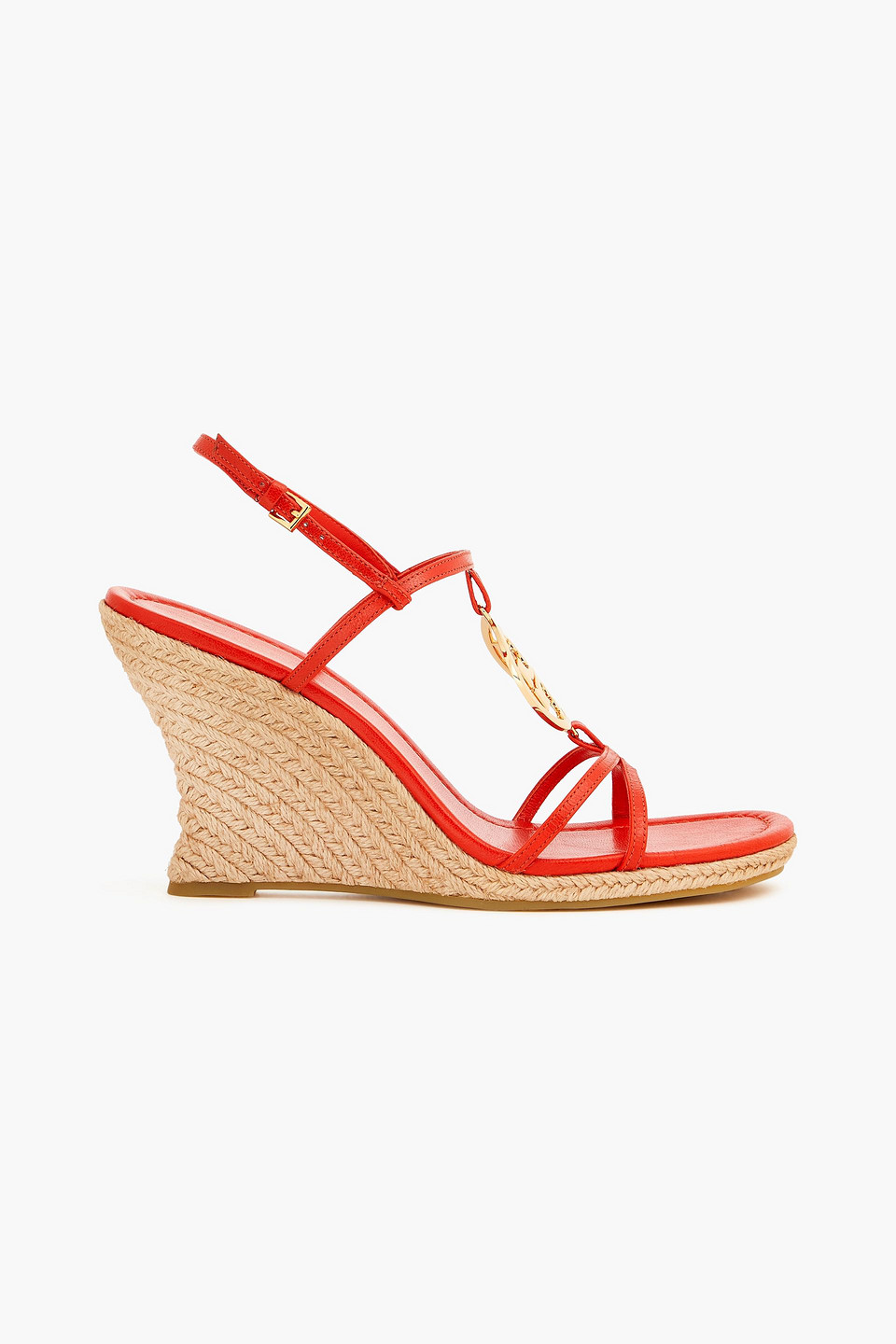 Tory Burch Capri Miller Embellished Leather Wedge Espadrille Sandals In Red