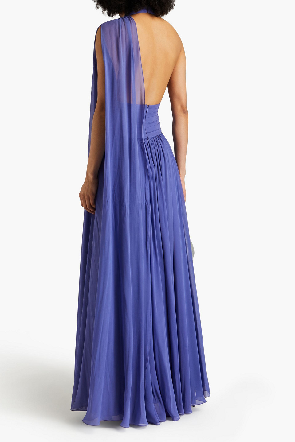 ELIE SAAB WRAP-EFFECT PLEATED SILK-GEORGETTE MAXI DRESS