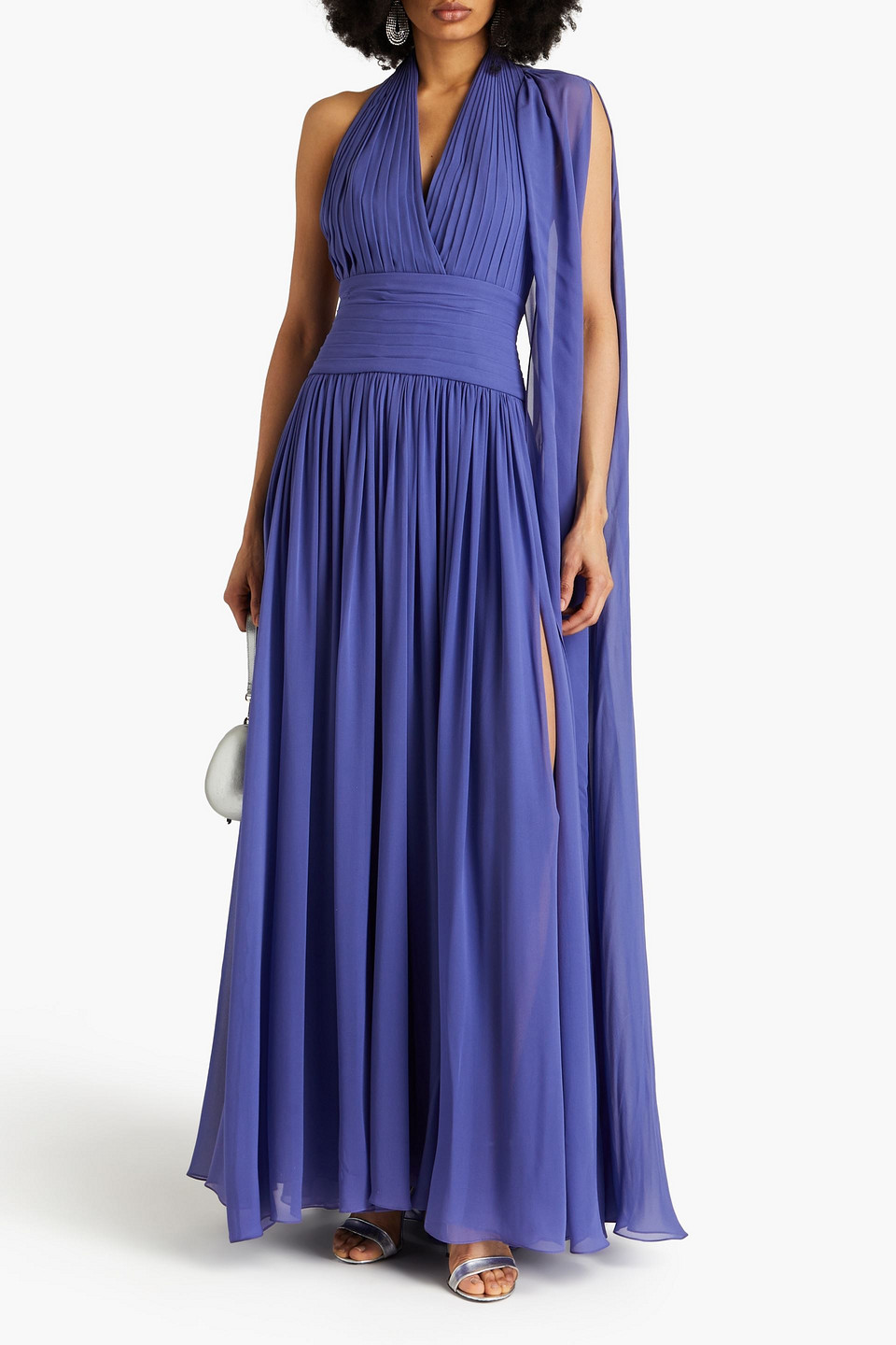 ELIE SAAB WRAP-EFFECT PLEATED SILK-GEORGETTE MAXI DRESS