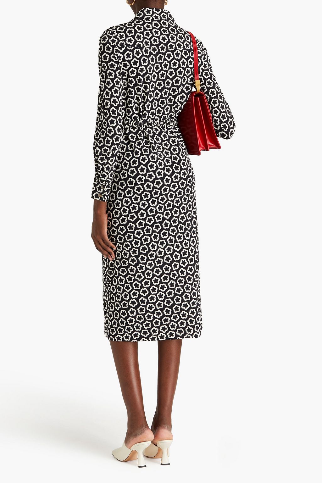 TORY BURCH 프린트 저지 벨티드 미디 셔츠 드레스