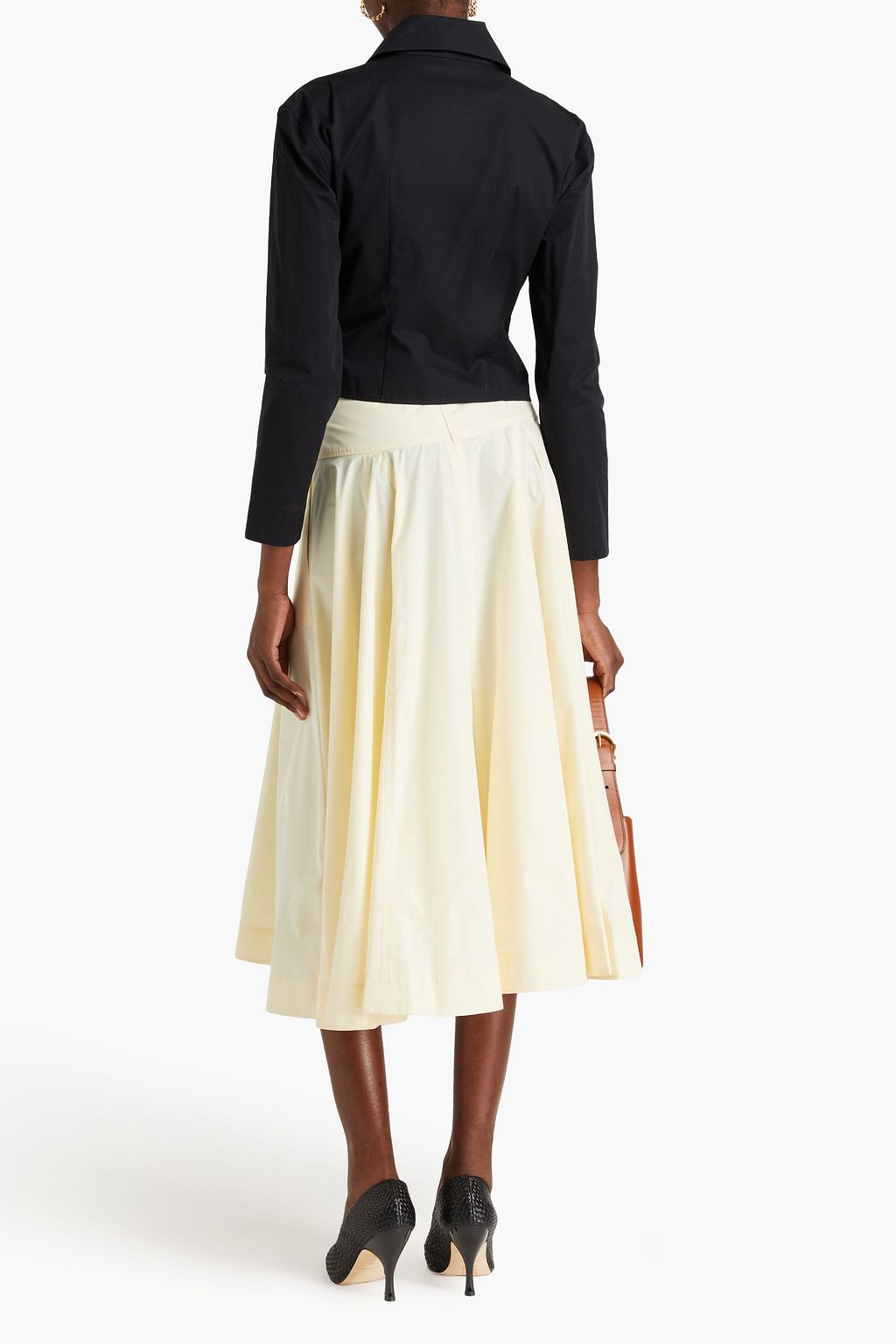 TORY BURCH 플리츠 디테일 코튼 포플린 셔츠