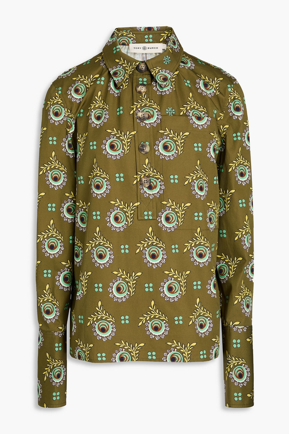 Tory Burch - Printed cotton-poplin shirt - Green - US 4