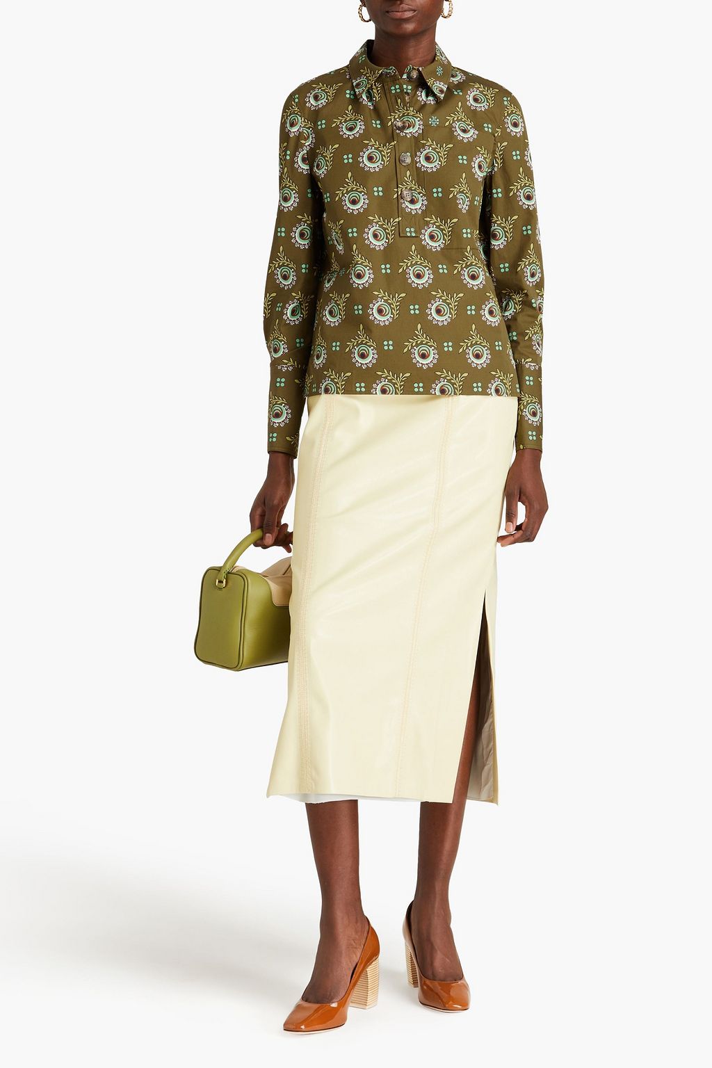 TORY BURCH قميص من قطن بوبلين مزين بطبعات