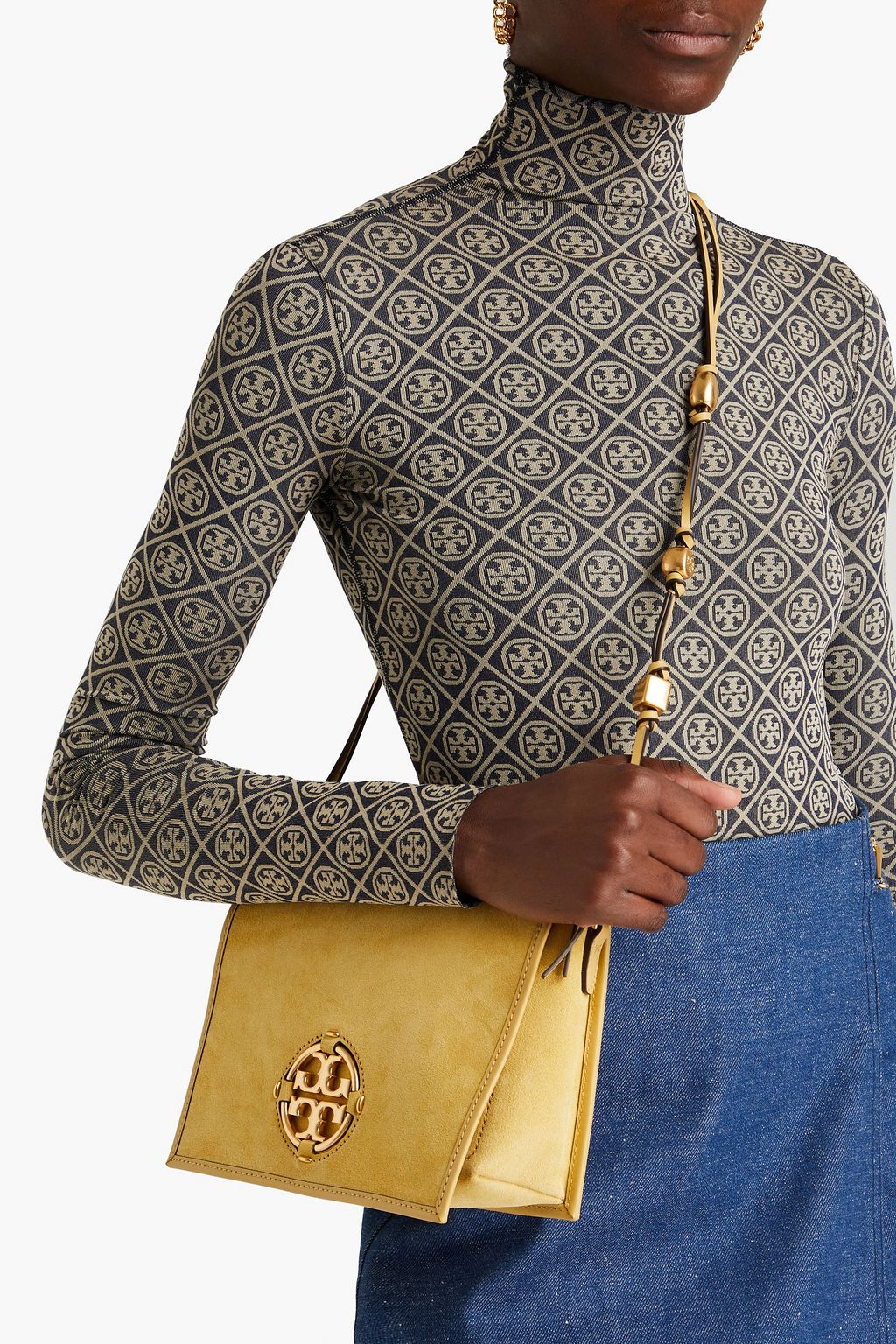 TORY BURCH حقيبة كروس بودي Miller من جلد السويد بتصميم مزركش