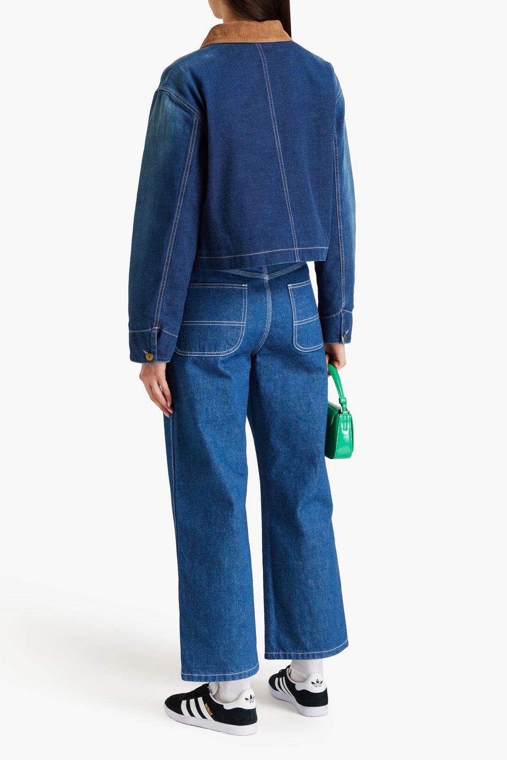 GUCCI Cropped corduroy-trimmed denim jacket