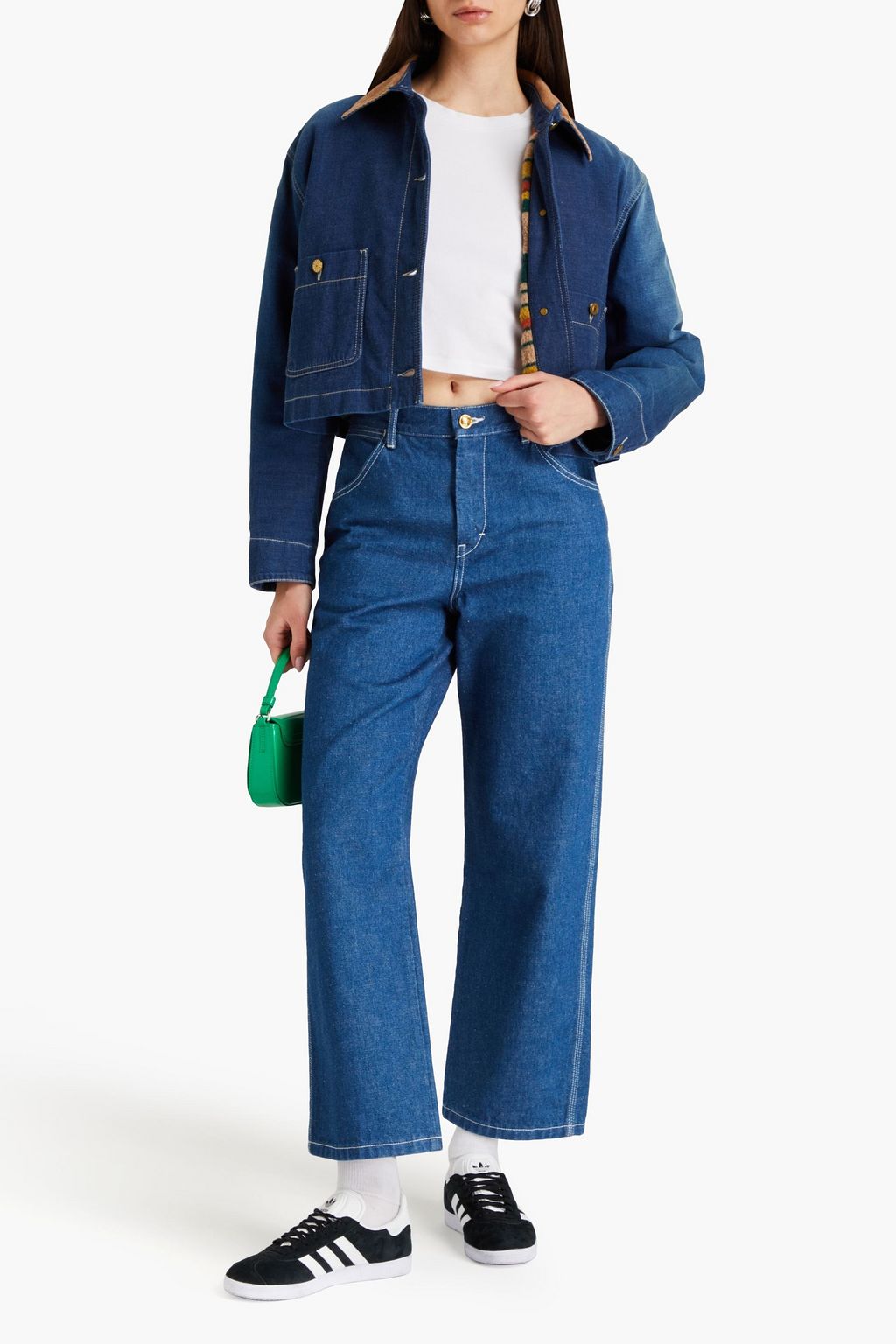GUCCI Cropped corduroy-trimmed denim jacket