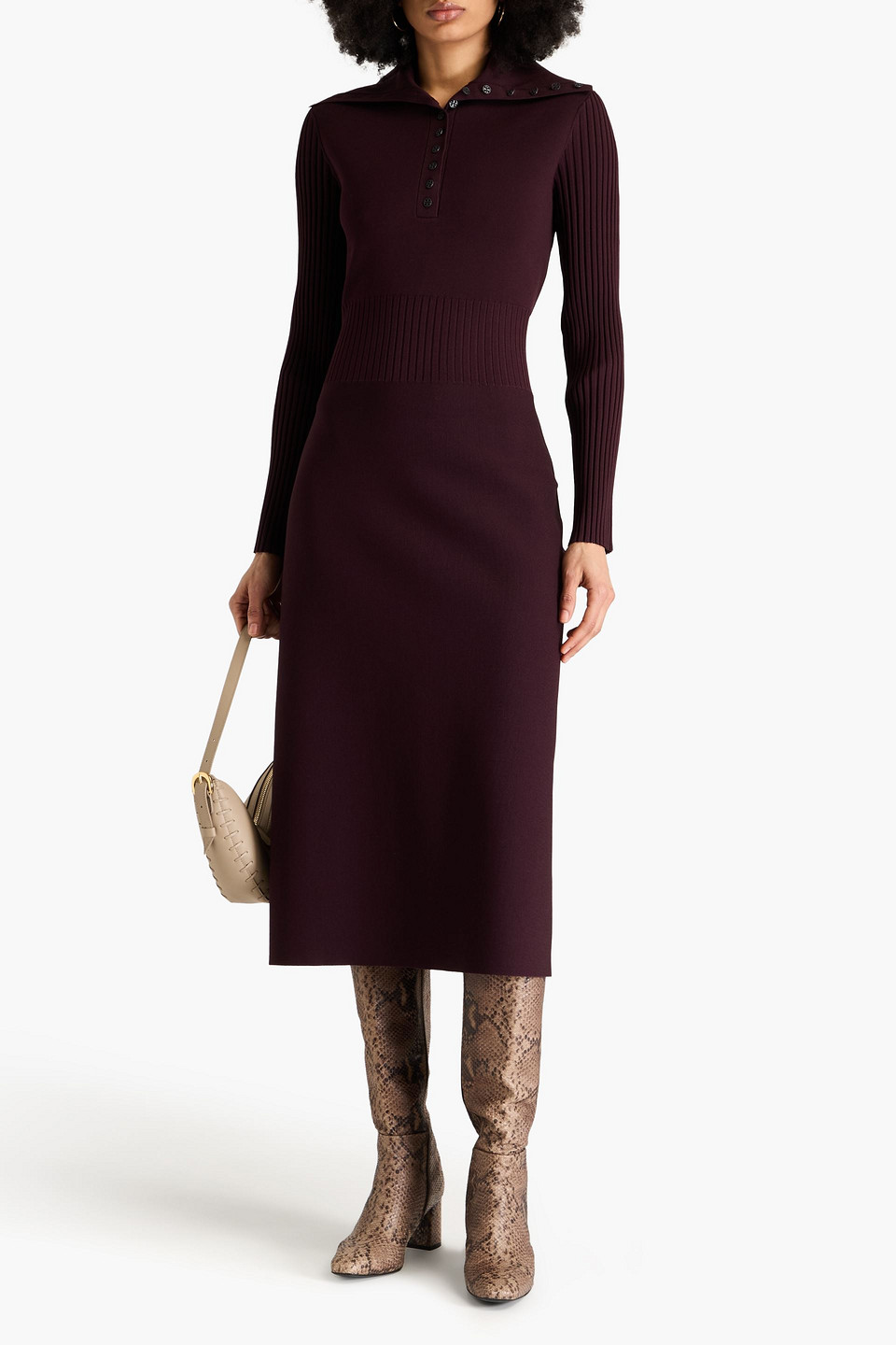  Tory Burch - Midikleid Aus Stretch-strick - Burgunderrot - Xxs 