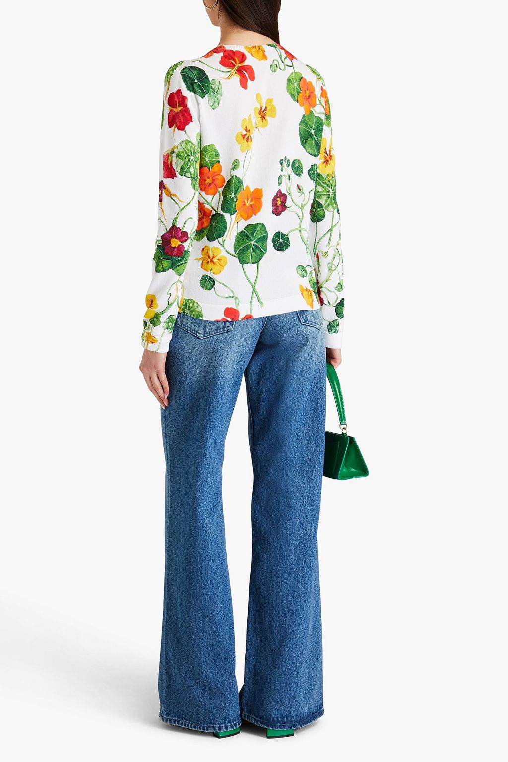 OSCAR DE LA RENTA 플로럴 프린트 코튼 혼방 카디건