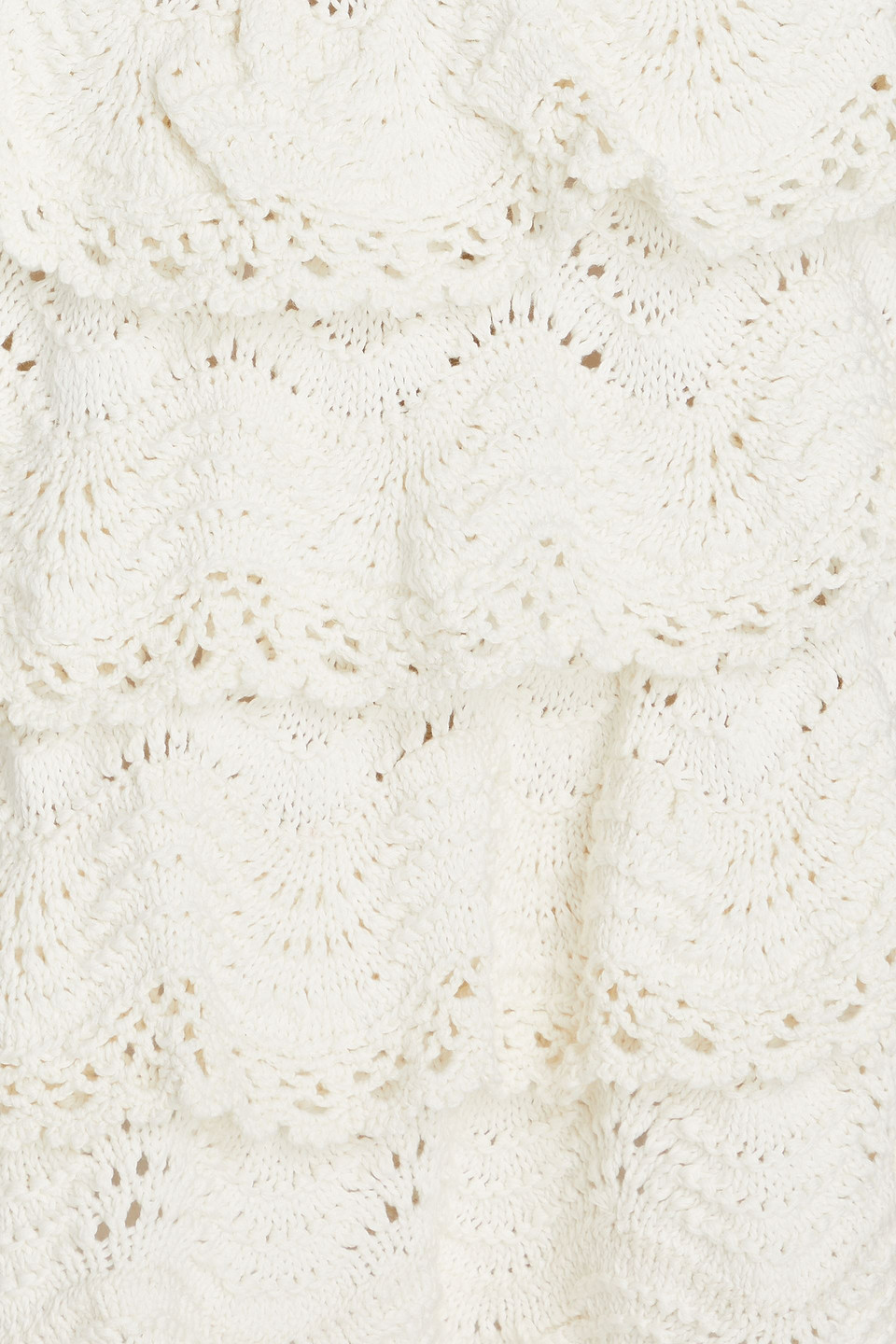 Shop Oscar De La Renta Tiered Crocheted Cotton Midi Skirt In Ivory