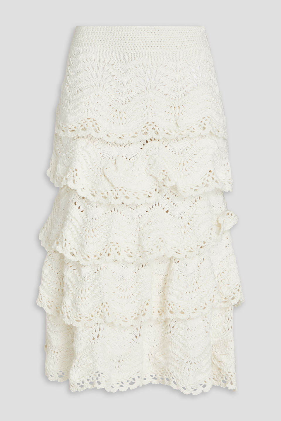 Oscar De La Renta Tiered Crocheted Cotton Midi Skirt In Ivory