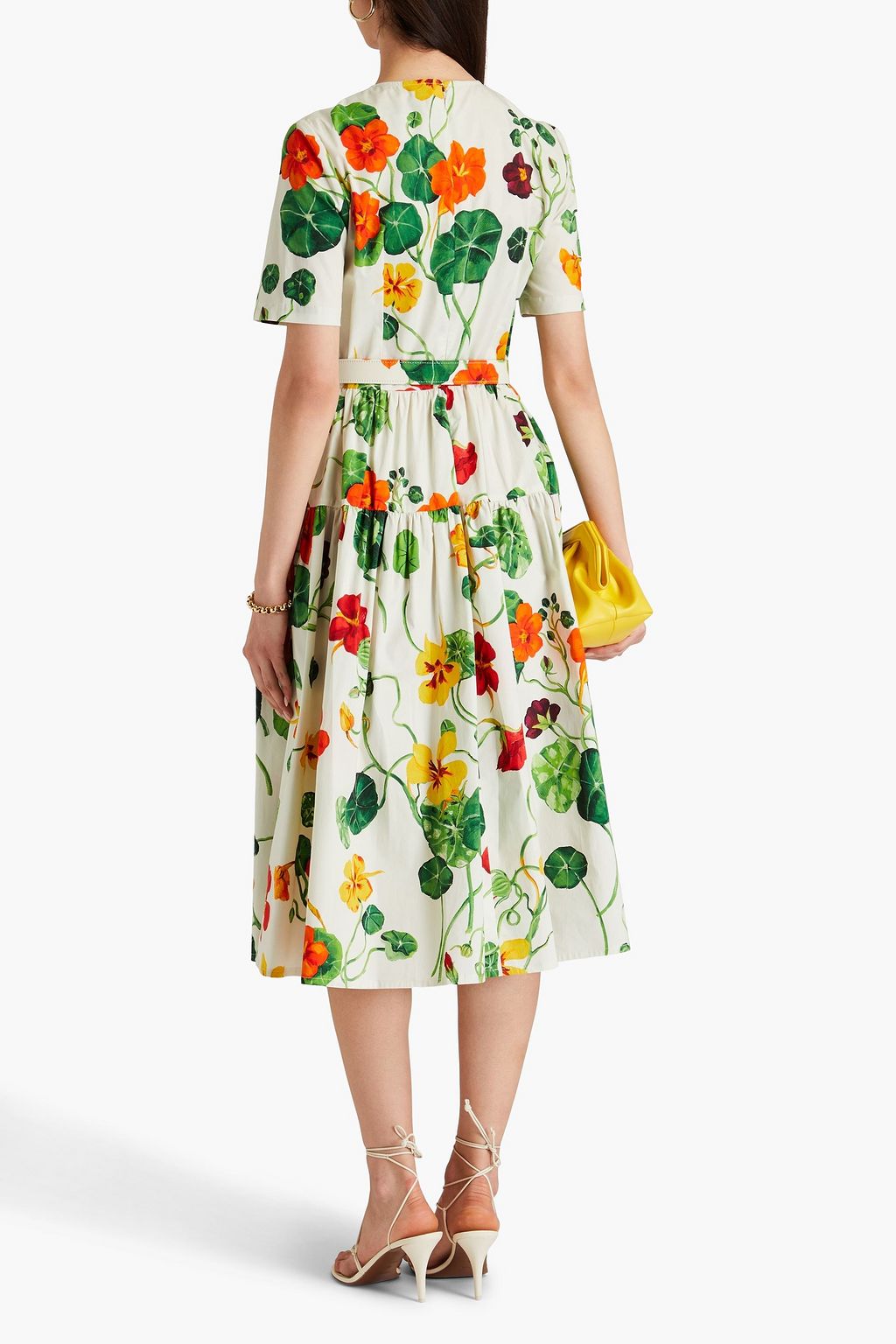 OSCAR DE LA RENTA فستان متوسط الطول من البوبلين المصنوع من مزيج من القطن مزين بطبعة الأزهار ومزود بحزام