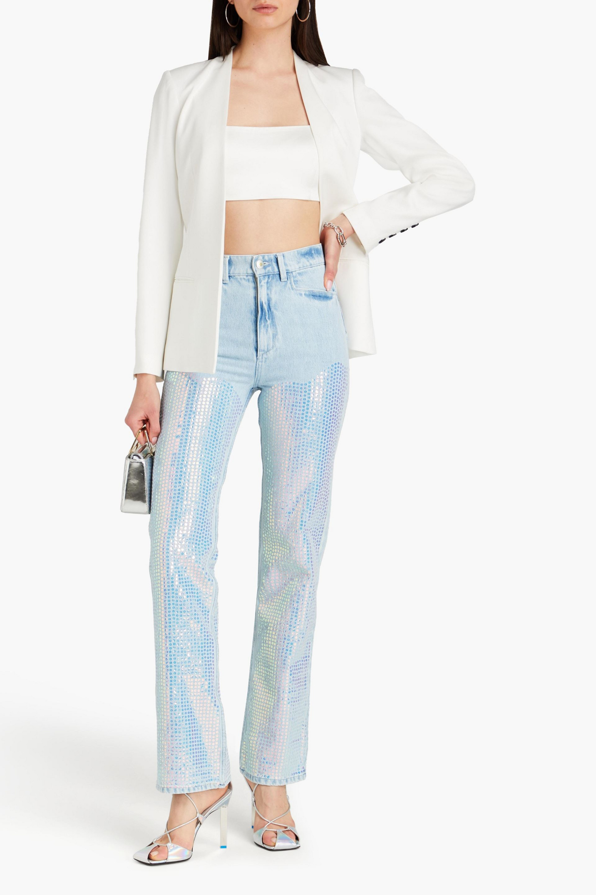 WANDLER Rose sequined high-rise straight-leg jeans